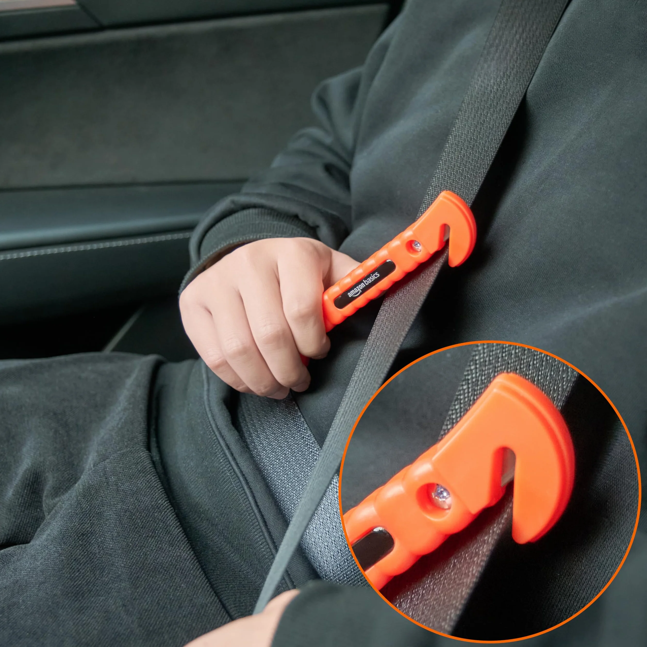 Amazon Basics Cortador de cinturón de Seguridad y Martillo rompecristales de Emergencia, Paquete de 2