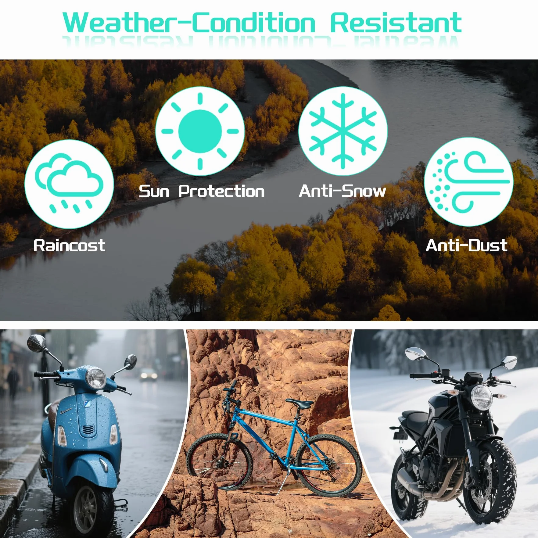Funda para Moto Impermeable, Cubierta de Moto XXL Exterior Interior para Cubre Scooter Motocicleta, Protectora al Aire Libre a Prueba de Polvo Sol Lluvia Viento Nieve - 245x105x125 cm