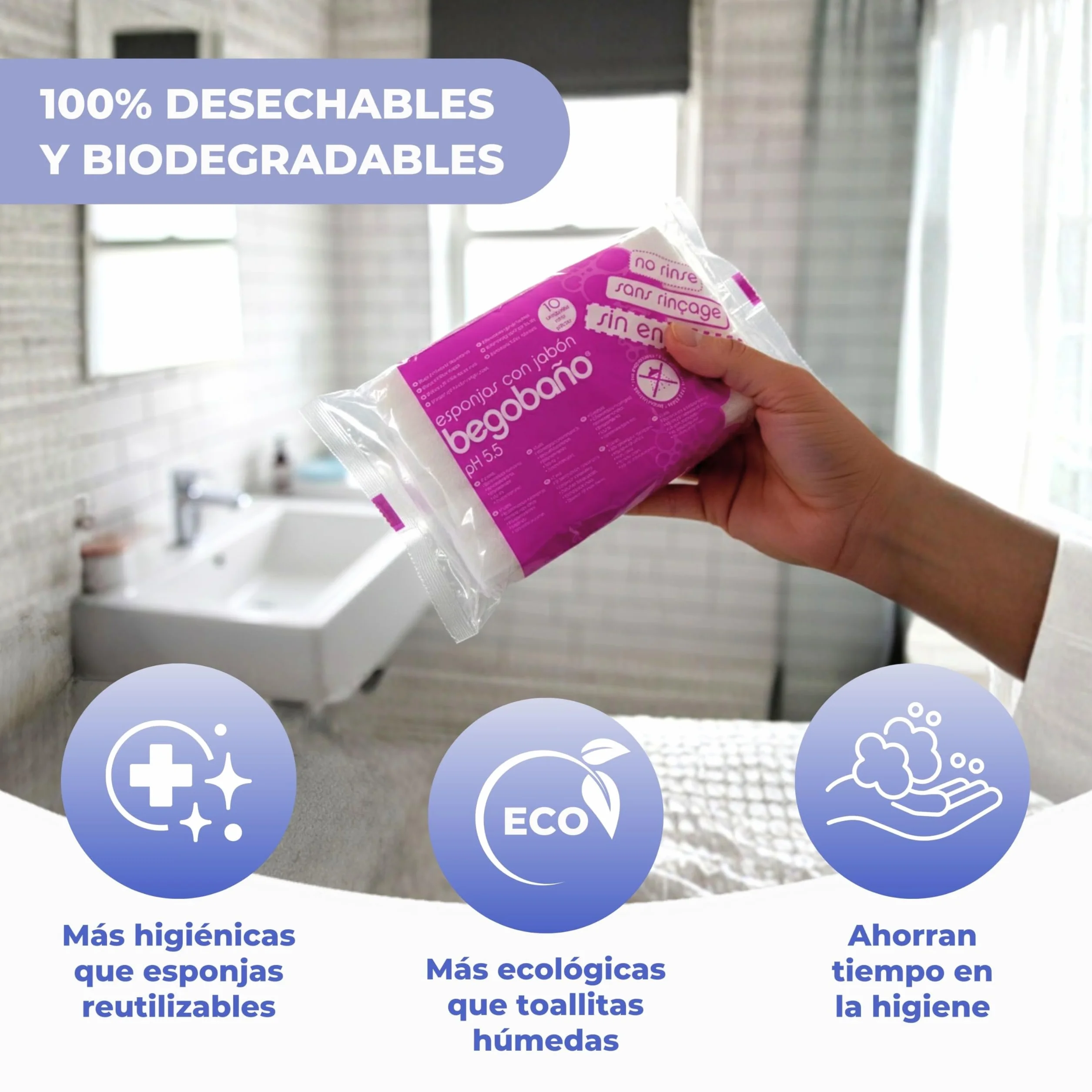 Begobaño Esponja Jabonosa Desechable Sin Aclarado 10 Unidades
