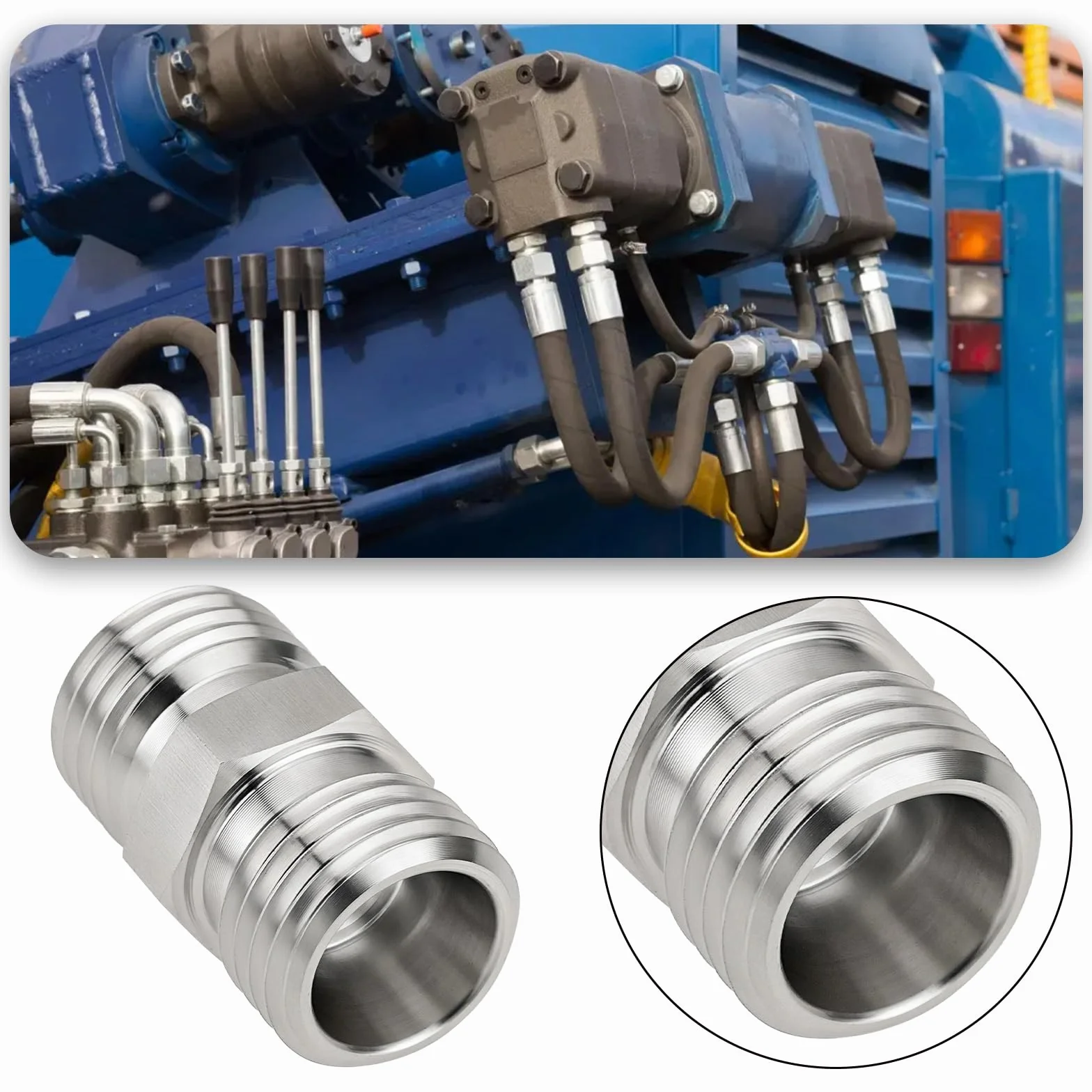 2 adaptadores hidráulicos M14 x 1.5 para manguera de tubo, conector de rosca adecuado para varios sistemas hidráulicos y excavadoras pequeñas, color plateado