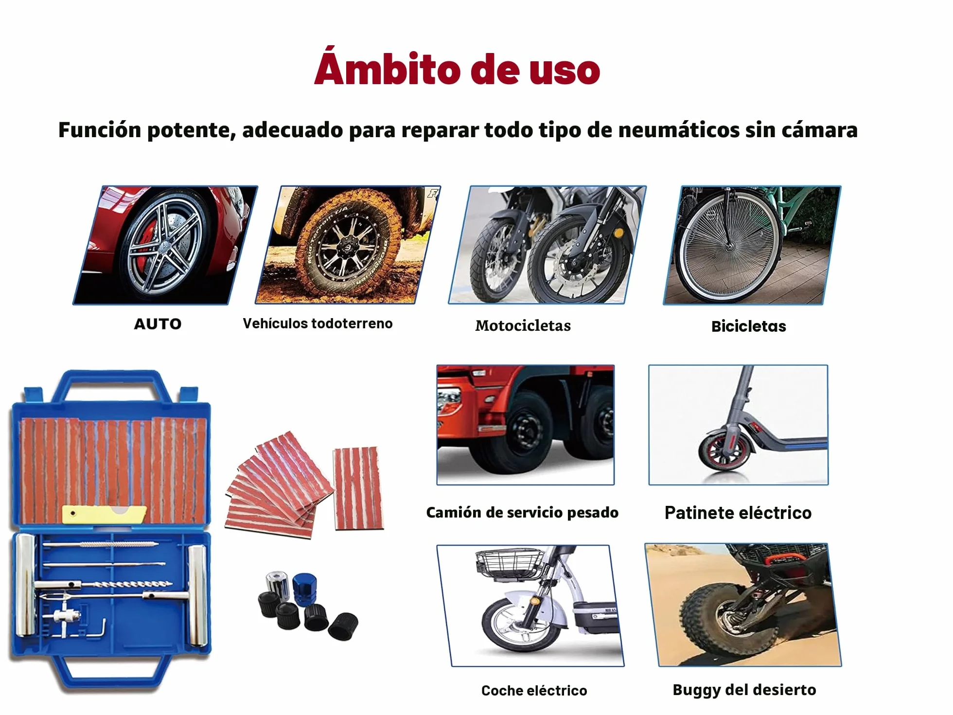 53PCS Kit Repara Pinchazos Herramienta, kit de Reparación para Neumáticos Pesados, kit de emergencia portátil de reparación rápida de neumáticos para coches, todoterrenos, moto y más