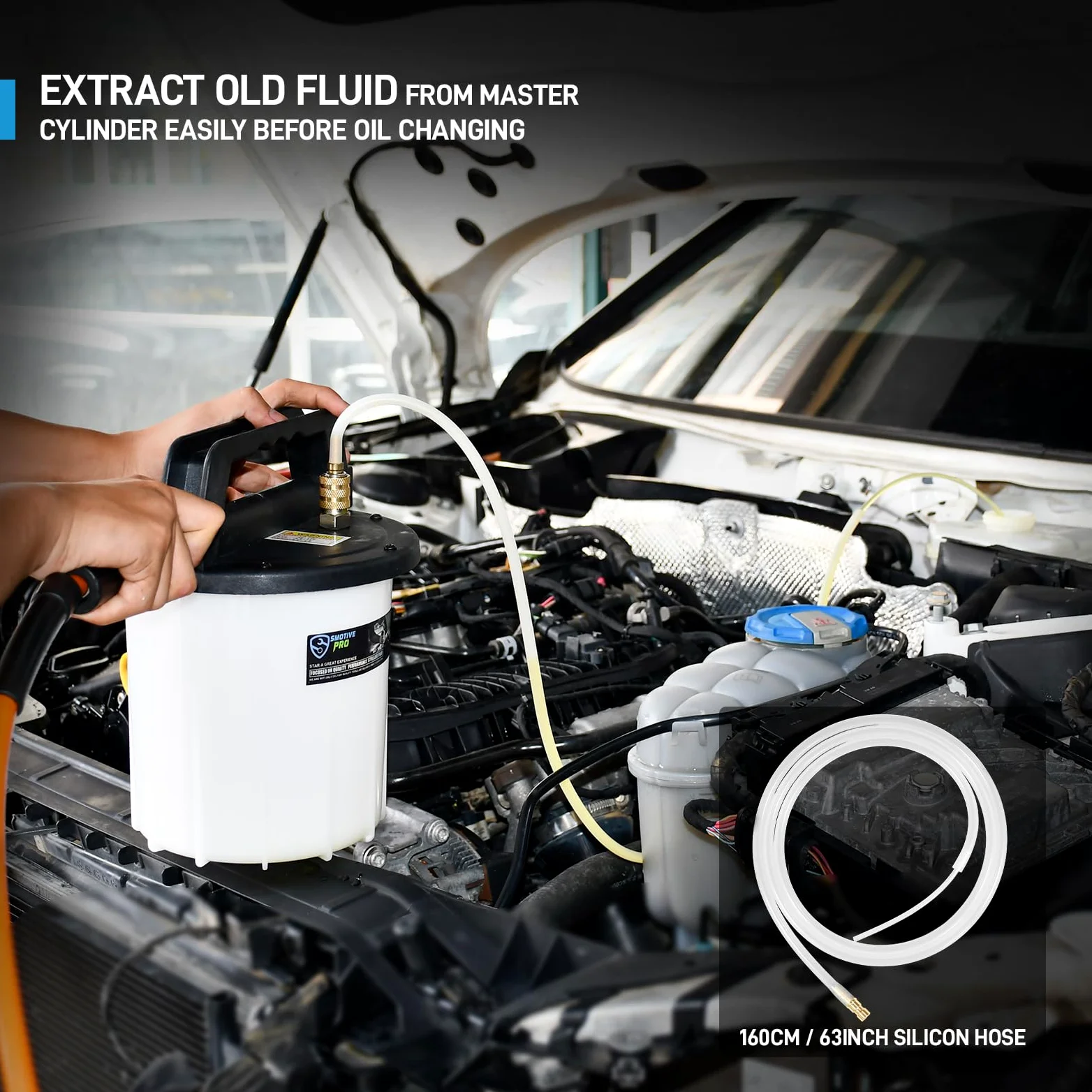 SMOTIVEPRO Kit de purga de frenos al vacío neumática de 3 litros, kit de purga de líquido de frenos con botella de recarga de 1 L y adaptadores de 16 CV para automóviles y motocicletas