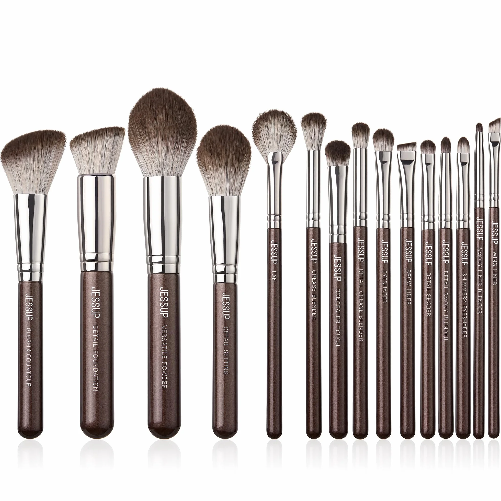 Jessup Brochas de Maquillaje Marrón 15Pzs Set Brochas Maquillaje Profesional Pincele para Base en Polvo,Corrector,Cejas,Sombra de Ojos, Contorno,Delineador de Ojos,Pinceles Mezclar,T498