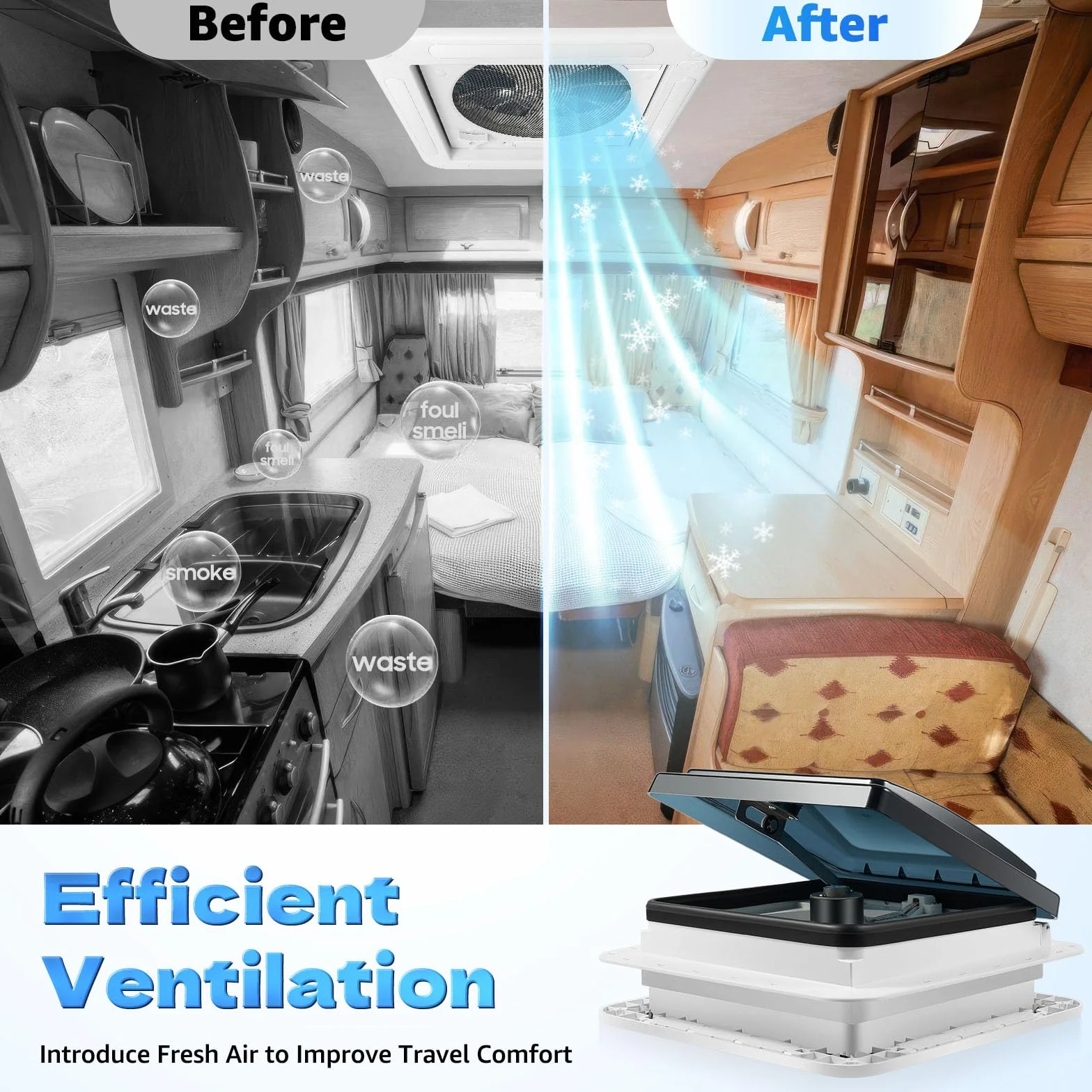 Ventilador de techo para autocaravanas IP68 12V 10 aspas reversibles LED integrado