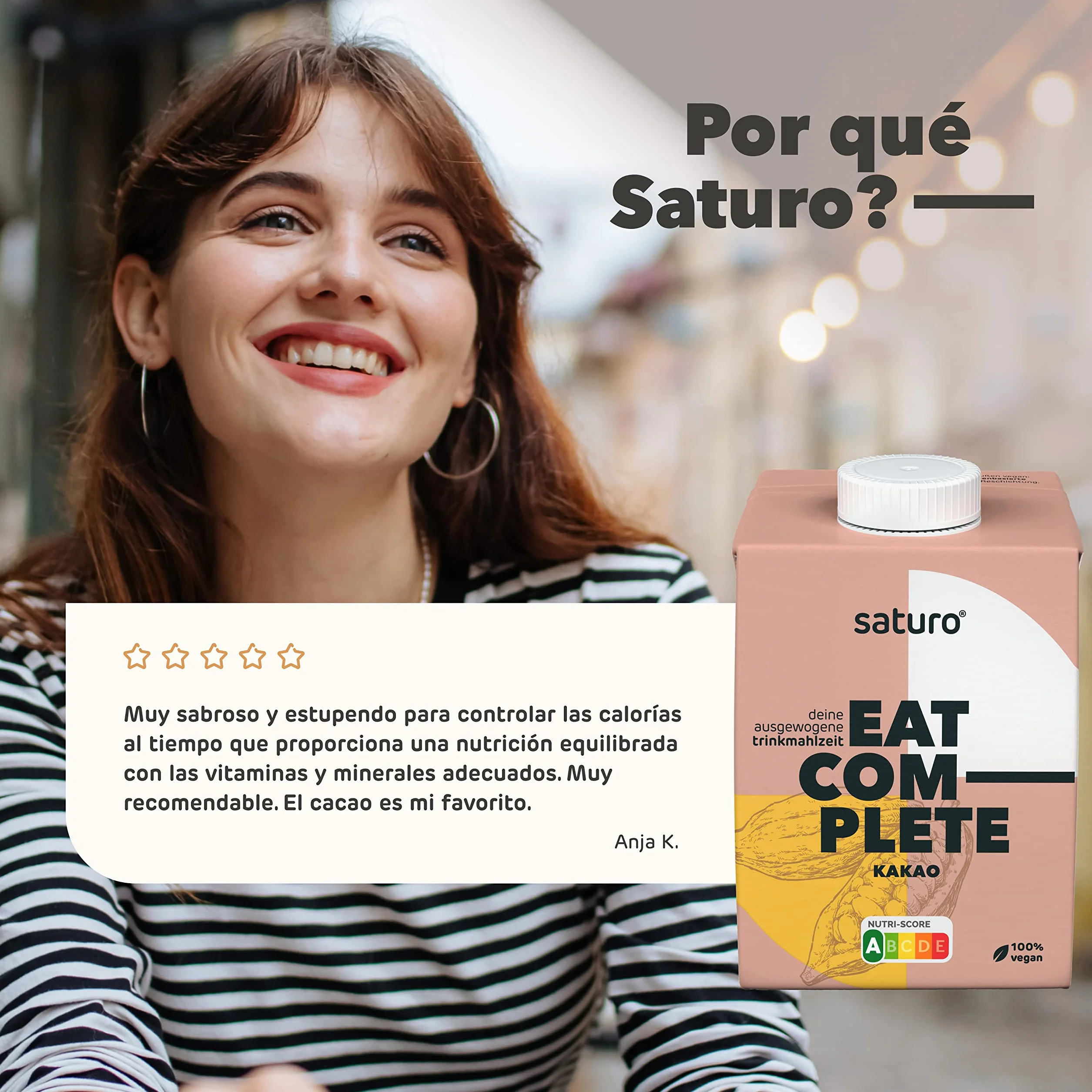 Saturo Batido de Chocolate Sustituto de Comida 500kcal Proteínas Vegano 6 x 500 ml