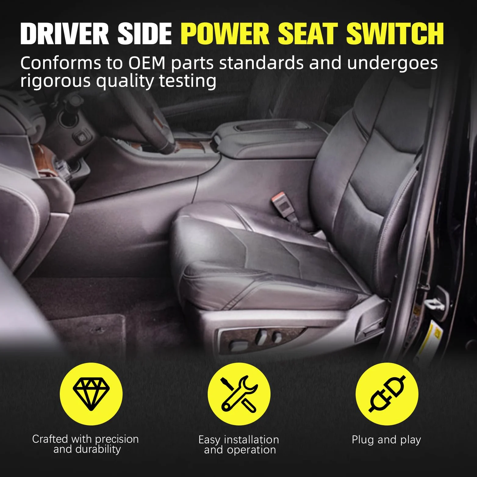 Interruptor de asiento eléctrico 23247095 compatible con Chevy Silverado Suburban Tahoe Corvette GMC Sierra Yukon XL 2014-2016, Cadillac 2013-2020, interruptor de ajuste del asiento izquierdo