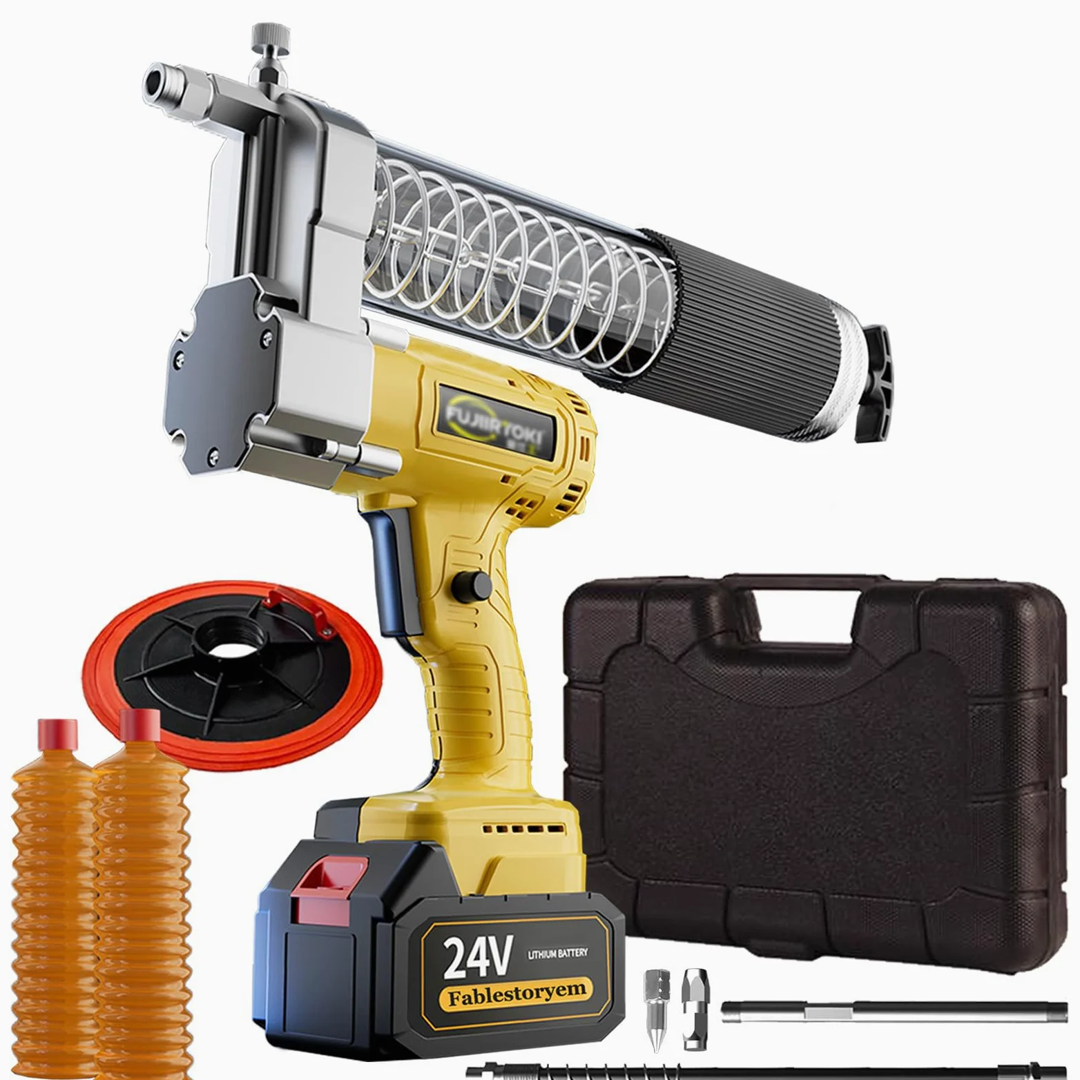 Bomba de Engrase Eléctrica de 24V, [potente Actualización 2024] Pistola de Engrase Inalámbrica con Mangueras de 12000 Psi,Manguera Dura,con Baterías de 19800mAh y Cargador,Luz LED,2 battery