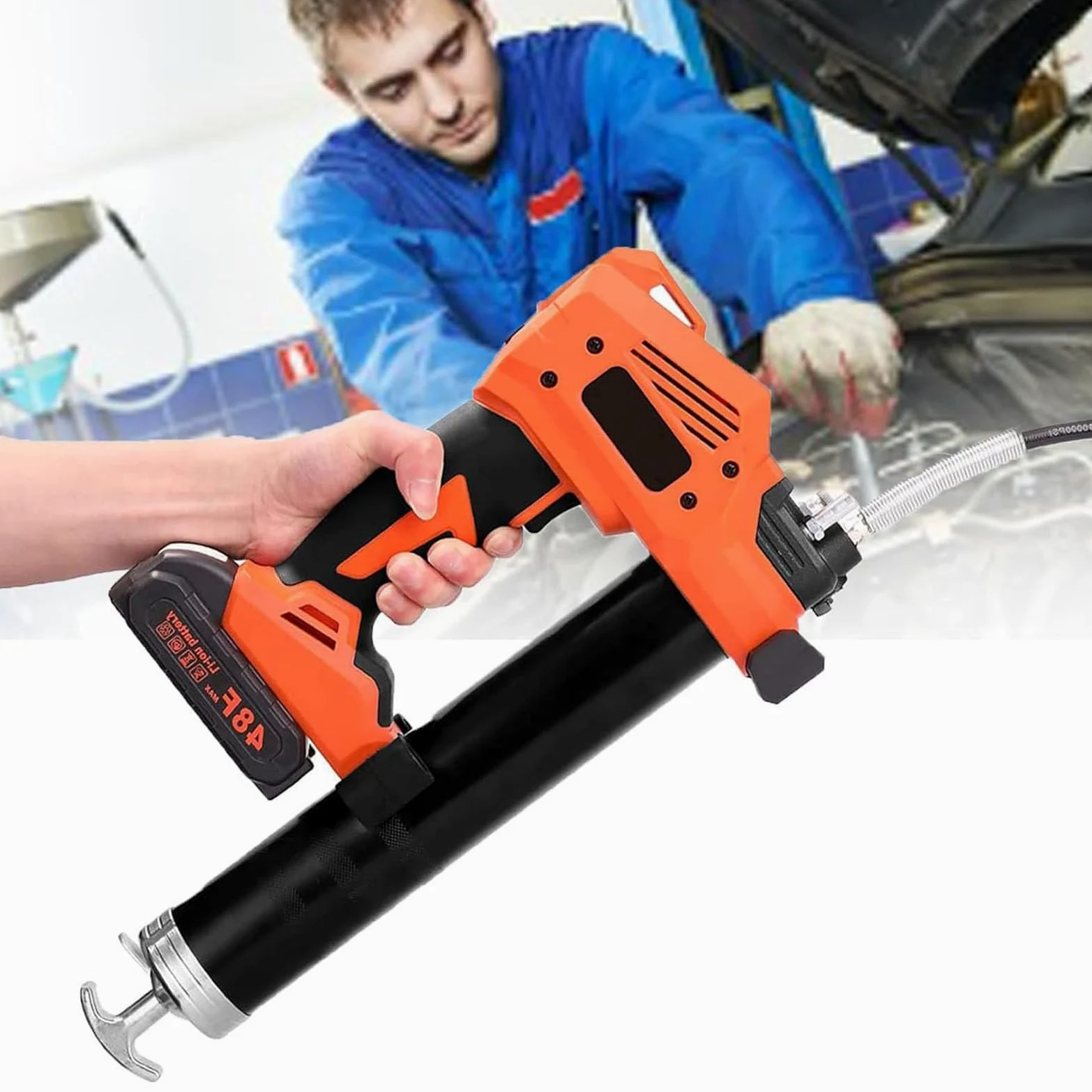 Pistola Engrasadora Eléctrica,Bomba Engrase Pequeña,Pistola Engrasadora Inalámbrica Alimentada por Batería,para Maquinaria Agrícola,Barcos,Camiones,2Batteries