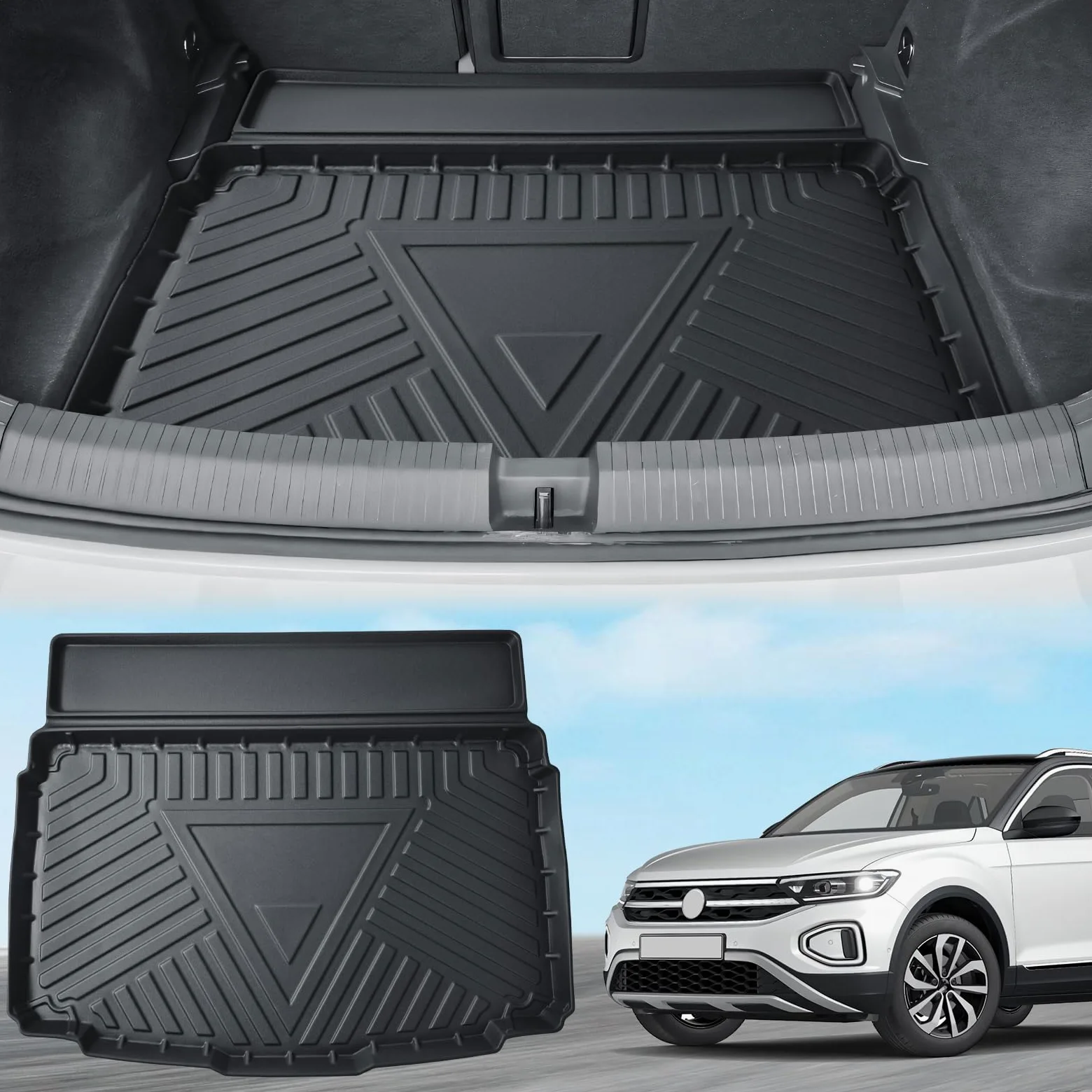 ECOZEN Alfombrilla Maletero 3D para VW Tango ROC 2018-2025 TPE (Inferior) Alfombrilla de Goma para Maletero, Impermeable Antideslizante, Borde Alto, Todo Clima, Alfombrilla Maletero para VW T ROC