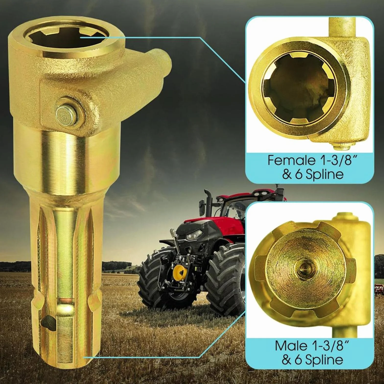Adaptador PTO para Tractor 1 3/8 Pulgadas 6 Estrías Hembra y Macho Extensor