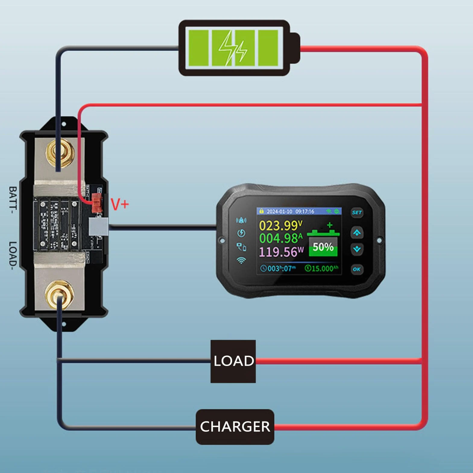 Probador de Coulomb, Control Remoto Wifi 10-100V 100A Voltímetro Digital Amperímetro Capacidad de la Batería Energía Electricidad AH Medidor de Voltaje Zumbador Incorporado