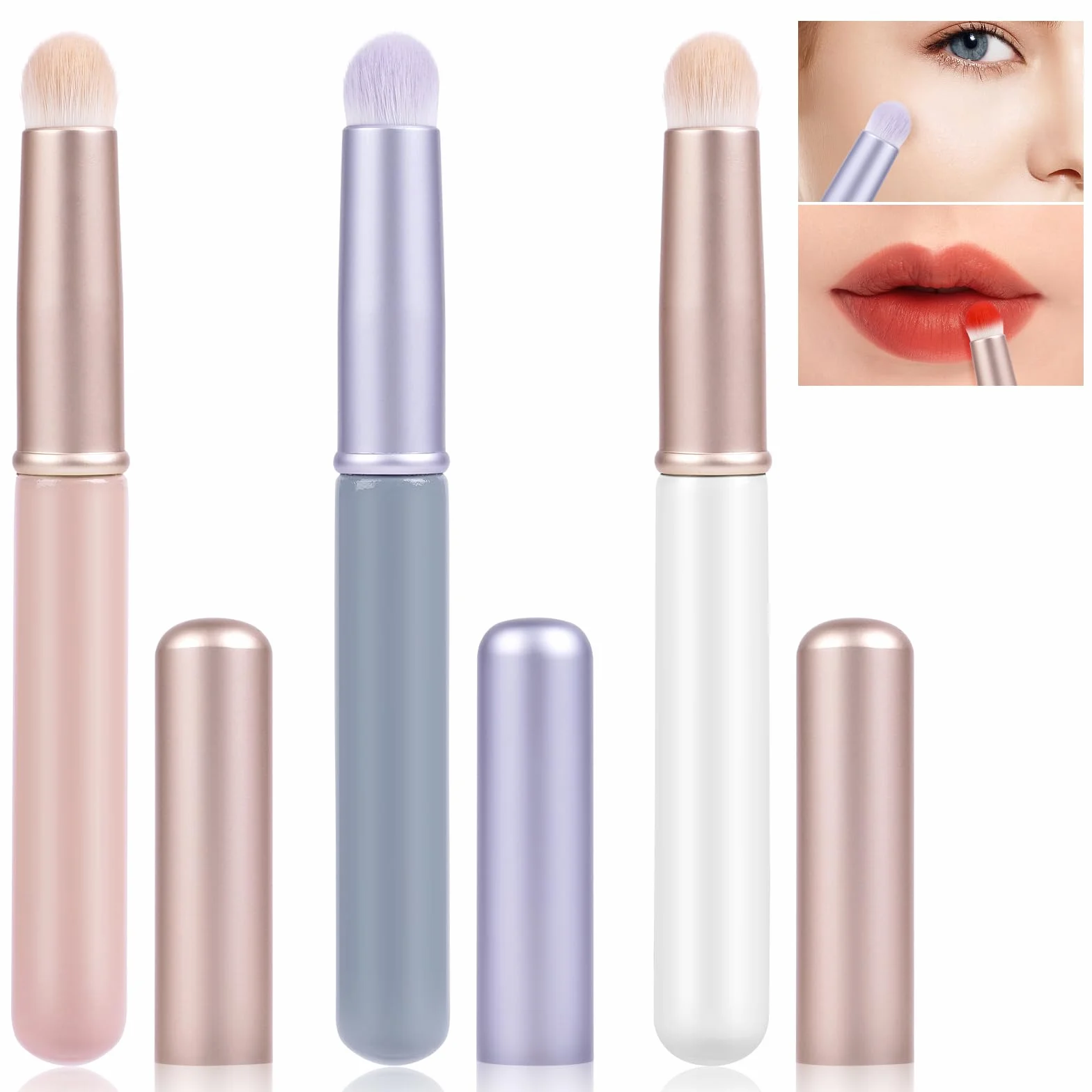 AOOWU Pincel Delineador de Labios, Set de Brochas de Maquillaje Profesional para Contorno Labios, 3 Piezas
