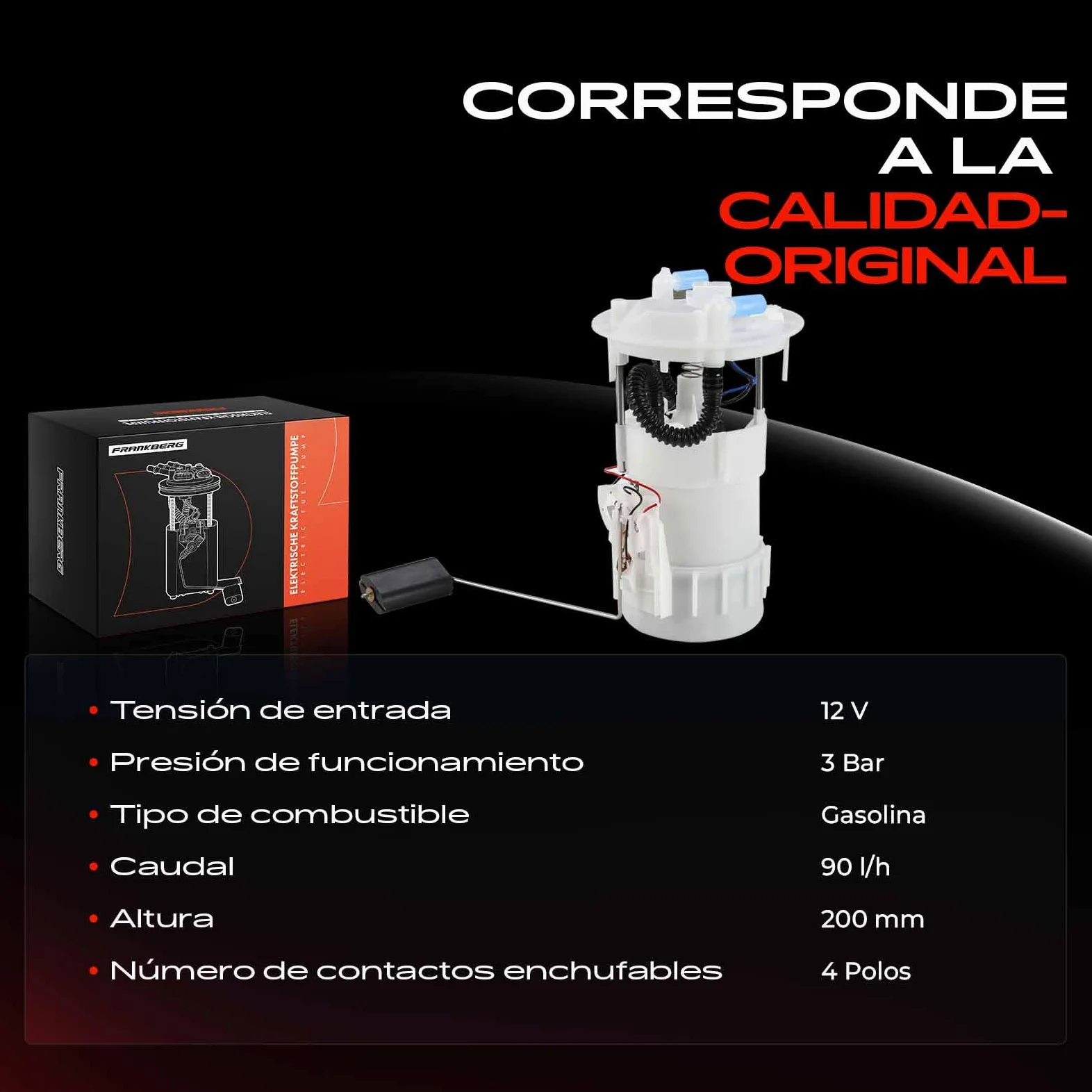 Frankberg Bomba de combustible bomba de gasolina conjunto de módulos de | sin sensor de presión, 4 pines, E10764M; Compatible con: Renault M.e.g.a.n.e II Touring, Renault M.e.g.a.n.e II