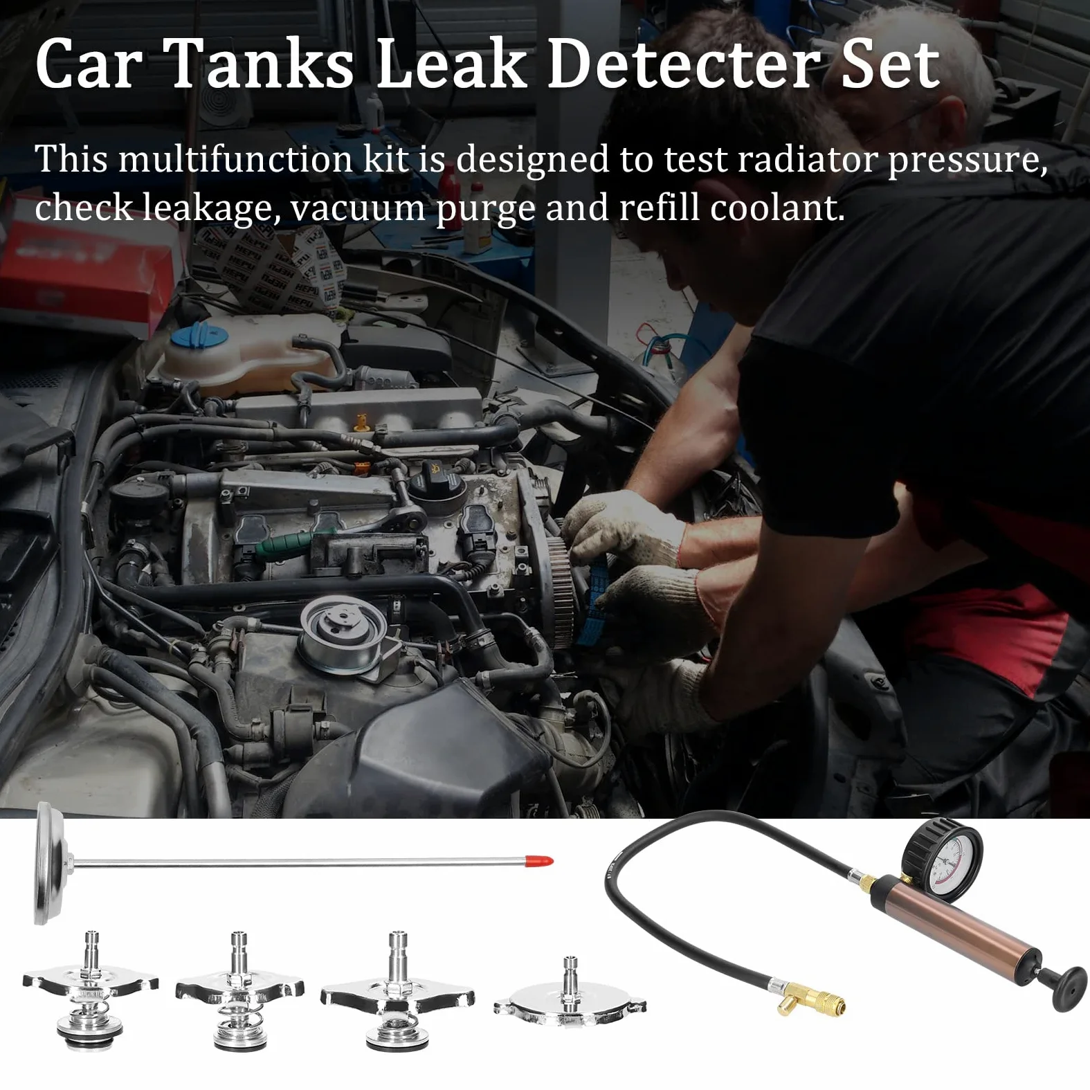 Kit universal de detección fugas en depósitos combustible for automóviles, herramienta detectora for , probador presión agua del radiador, kit herramientas vacío for refrigerante aire acondicionado