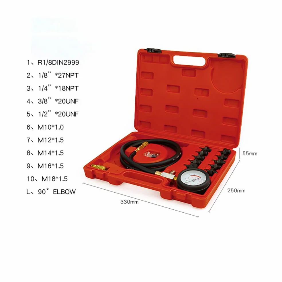 Juego de 13 comprobadores de presión de Aceite para Motor, medidor de presión de Aceite para reparación de automóviles, Herramientas de detección de Aceite de 0 a 140 PSI