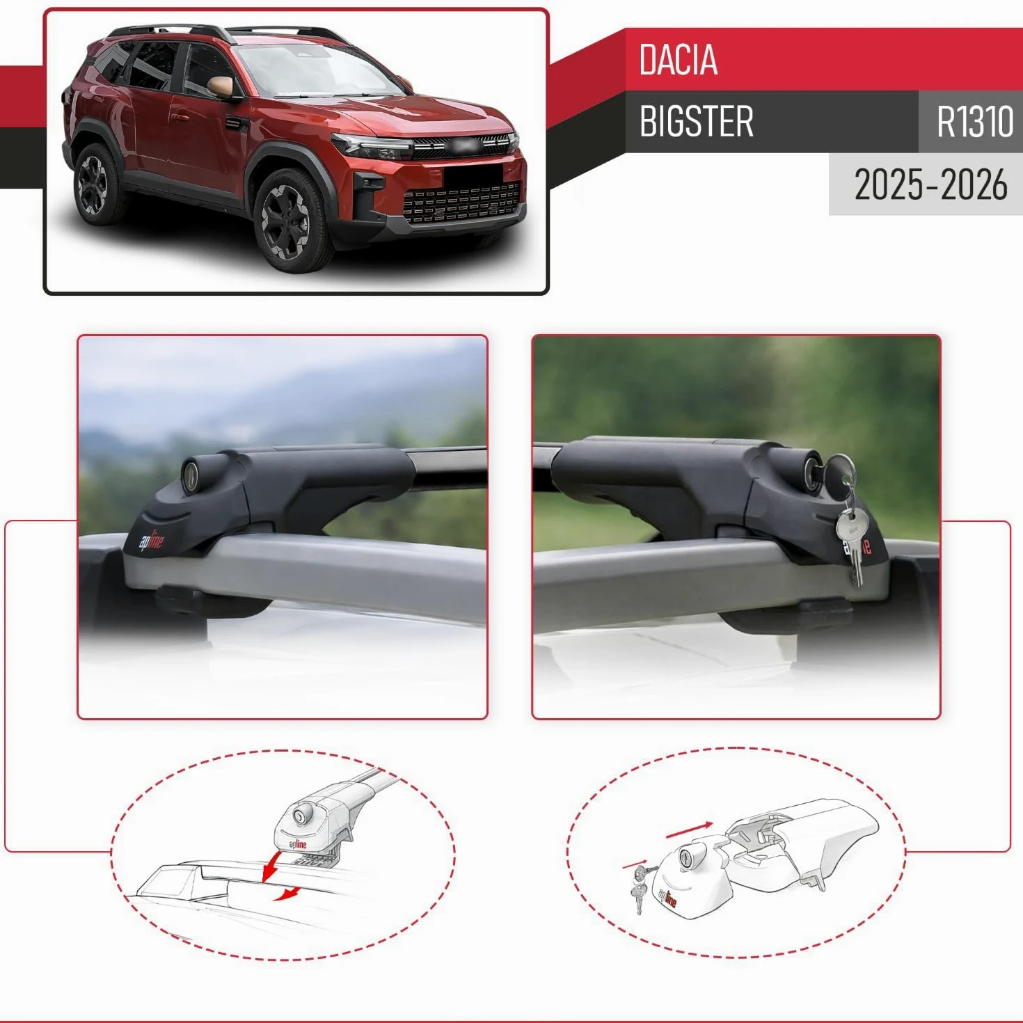 Compatible con Dacia Bigster (R1310) 2025-2026 Modelo Ace-1 Barra de Techo Auto Portaequipajes Barras Transversales Negro Aluminio 2 Barras