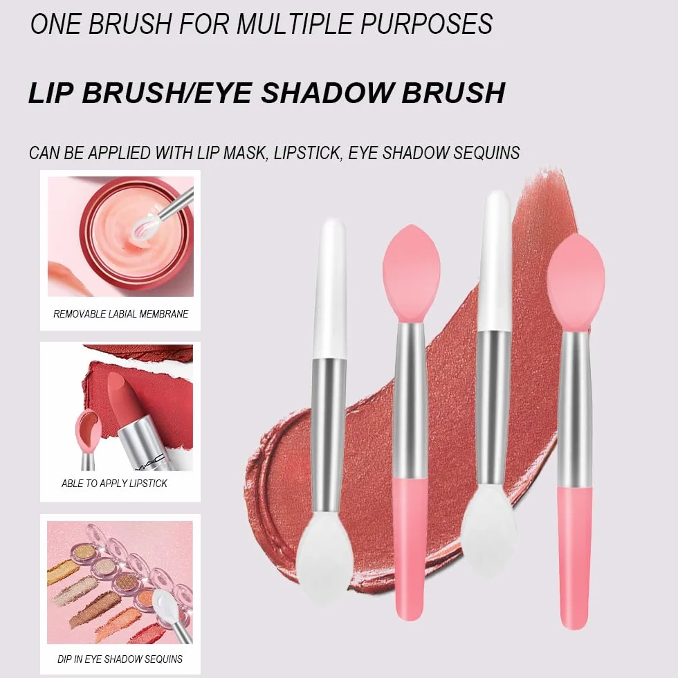 Cepillo de Labios de Silicona 4 Pcs Doble Cara, Mini Portátil Aplicador de Brillo Labial