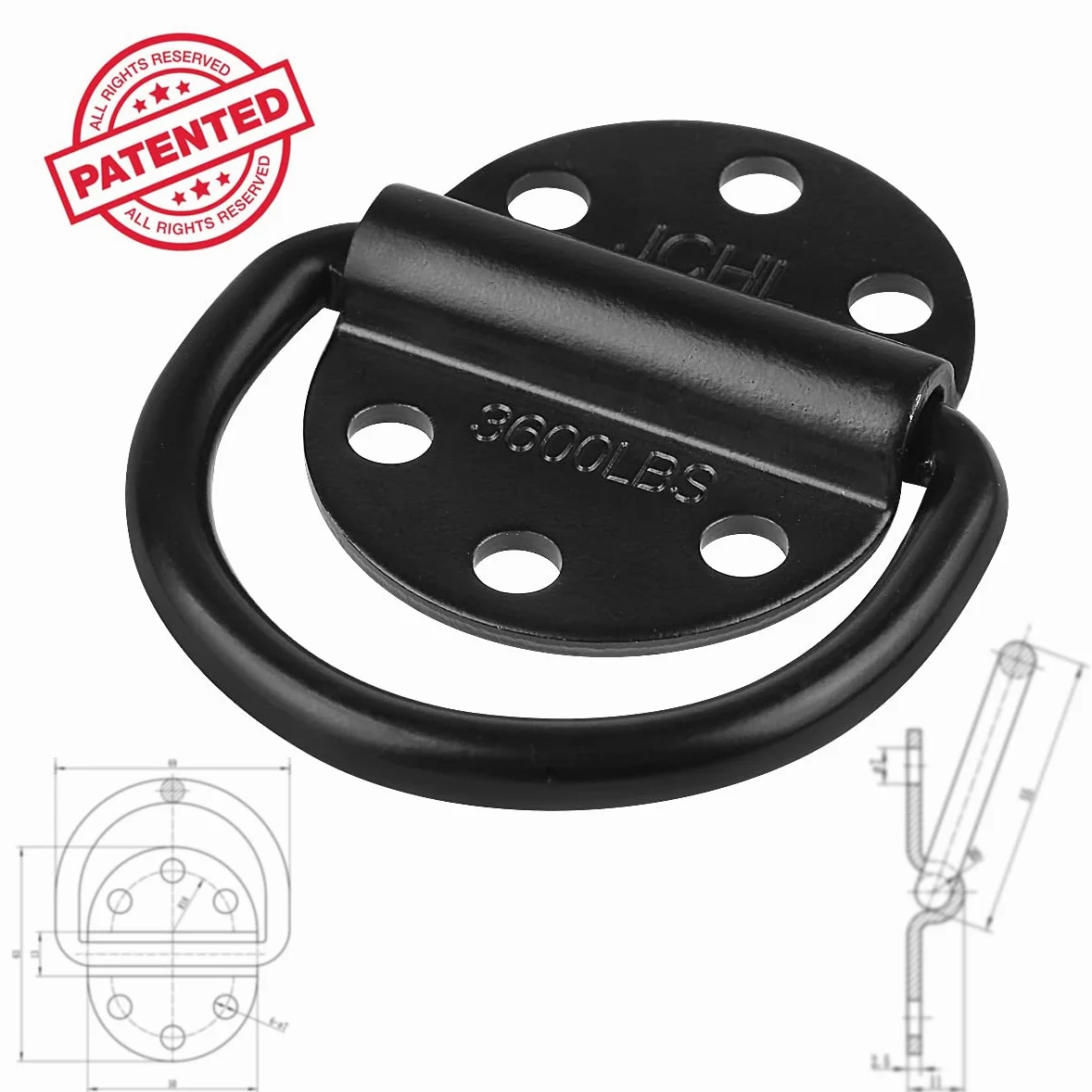 Anclajes de Amarre de Acero Resistente con Capacidad de 3600 Libras para Cargas en remolques, Camiones, caravanas, Furgonetas, ATV, SUV, Barcos, Anillo de Amarre con Tornillos y Pernos (Paquete