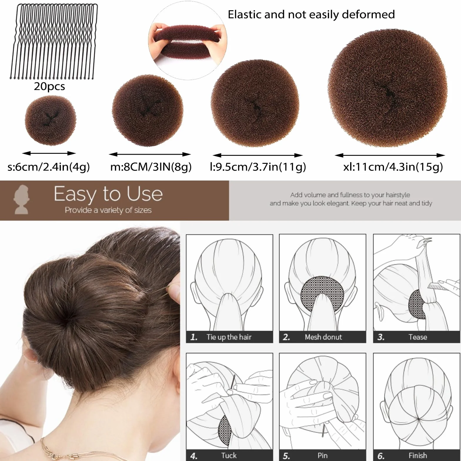 Donut de Pelo 30 PCS, Accesorios de Peinado, Moño de Pelo DIY Set para Bailarines