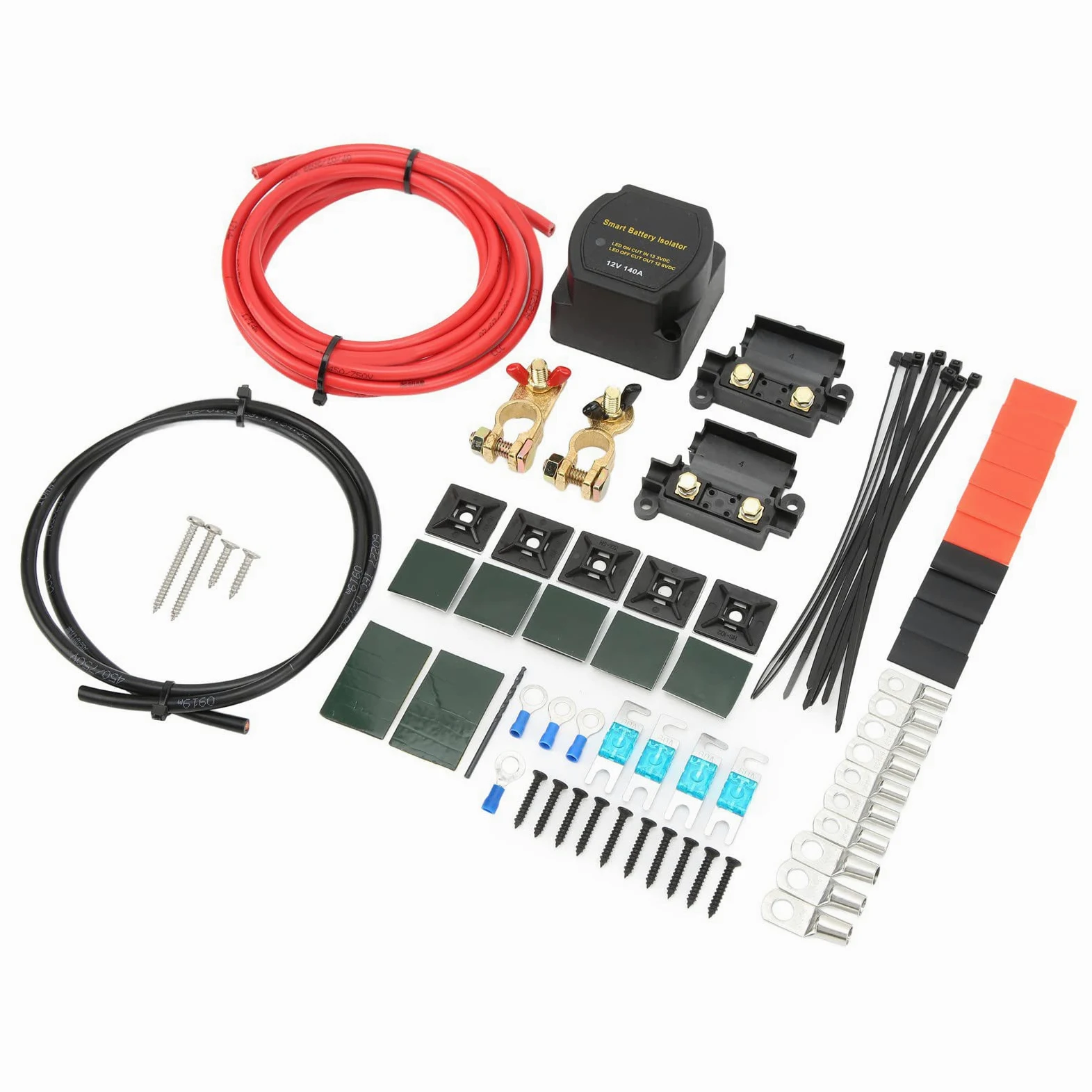 RiToEasysports Kit de Aislador de Batería Dual 12 V 140 AMP ABS Kit de relé Sensible Al Voltaje con Protección de Alto y bajo Voltaje Cableado de Cobre para Automóviles, Vehículos Recreativos,