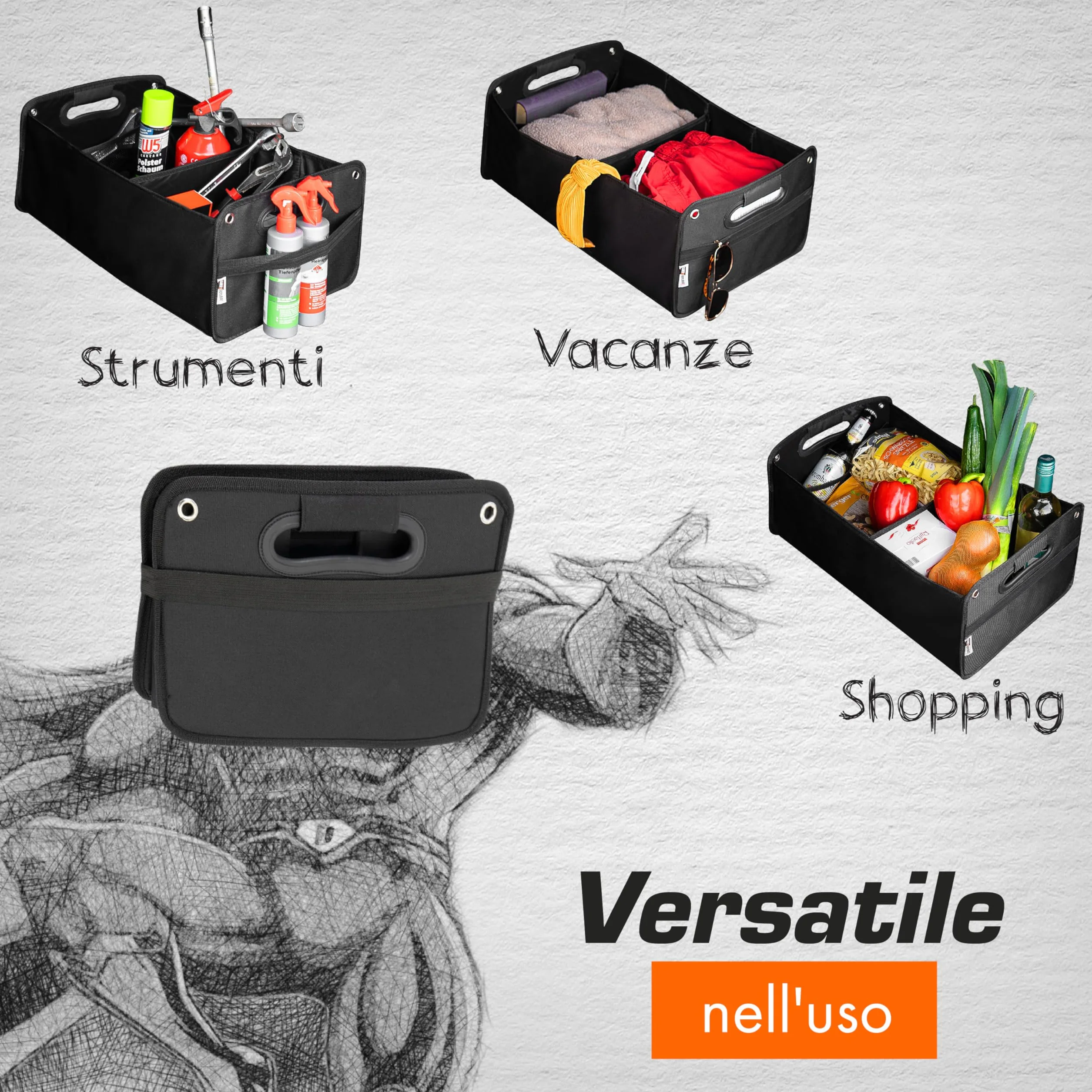 Upgrade4cars Bolsa para Maletero de Coche | Organizador para Compras, Herramientas y Limpieza | Mala Organizadora Carro Caja Plegable Almacenaje Accesorios Interior