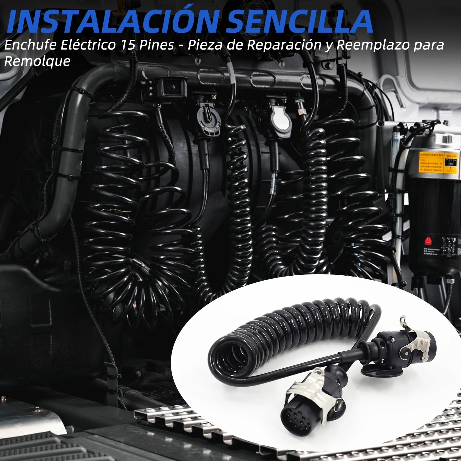 Carrete de cable de 15 pines de 24 V para remolques de camiones pesados, vehículos comerciales, semirremolques, cable adaptador específico de 15 pines