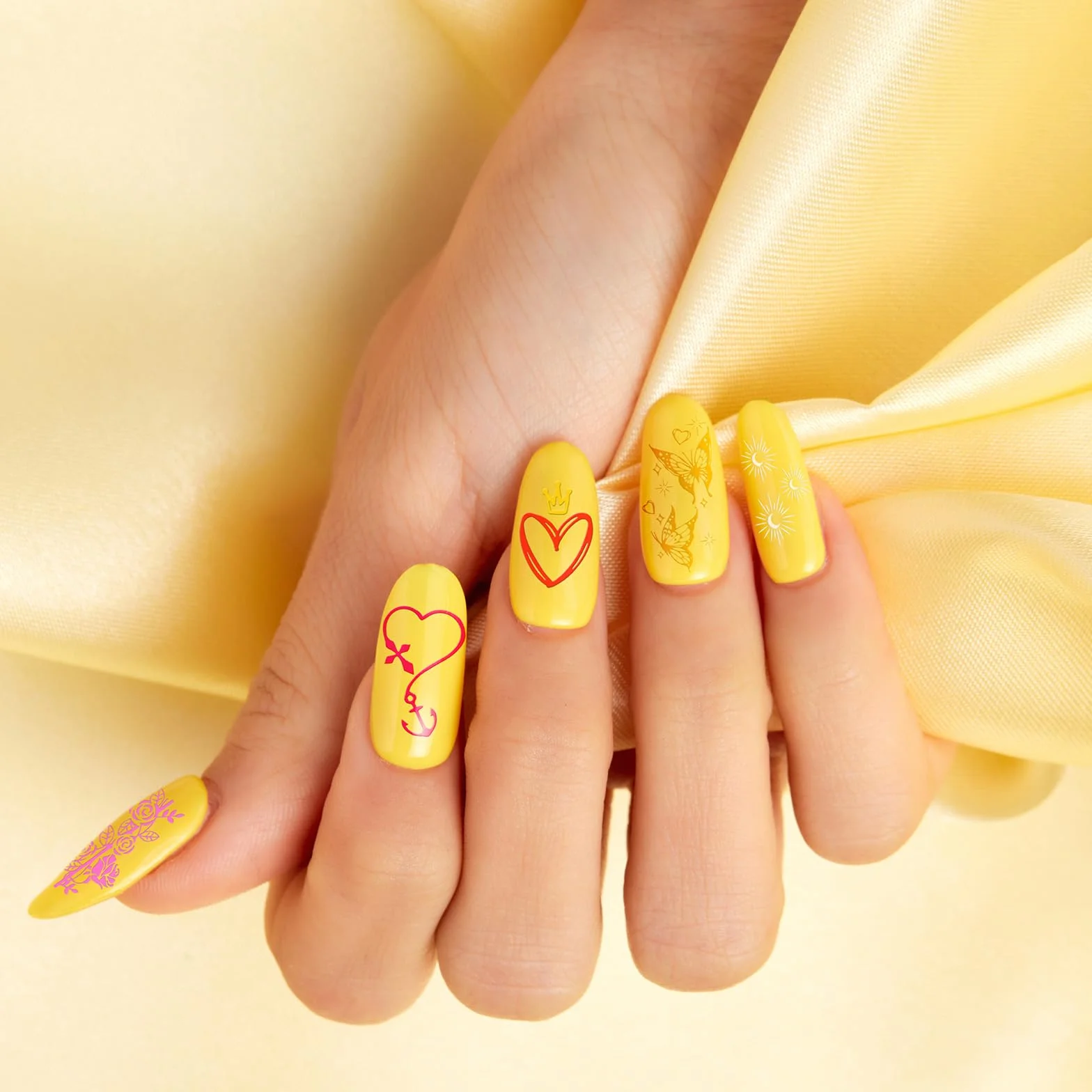 MWOOT 6 Piezas Estampador de Uñas, Placas de Estampación, Kit Manicura Francesa con Motivos Geométricos Flor Corazón