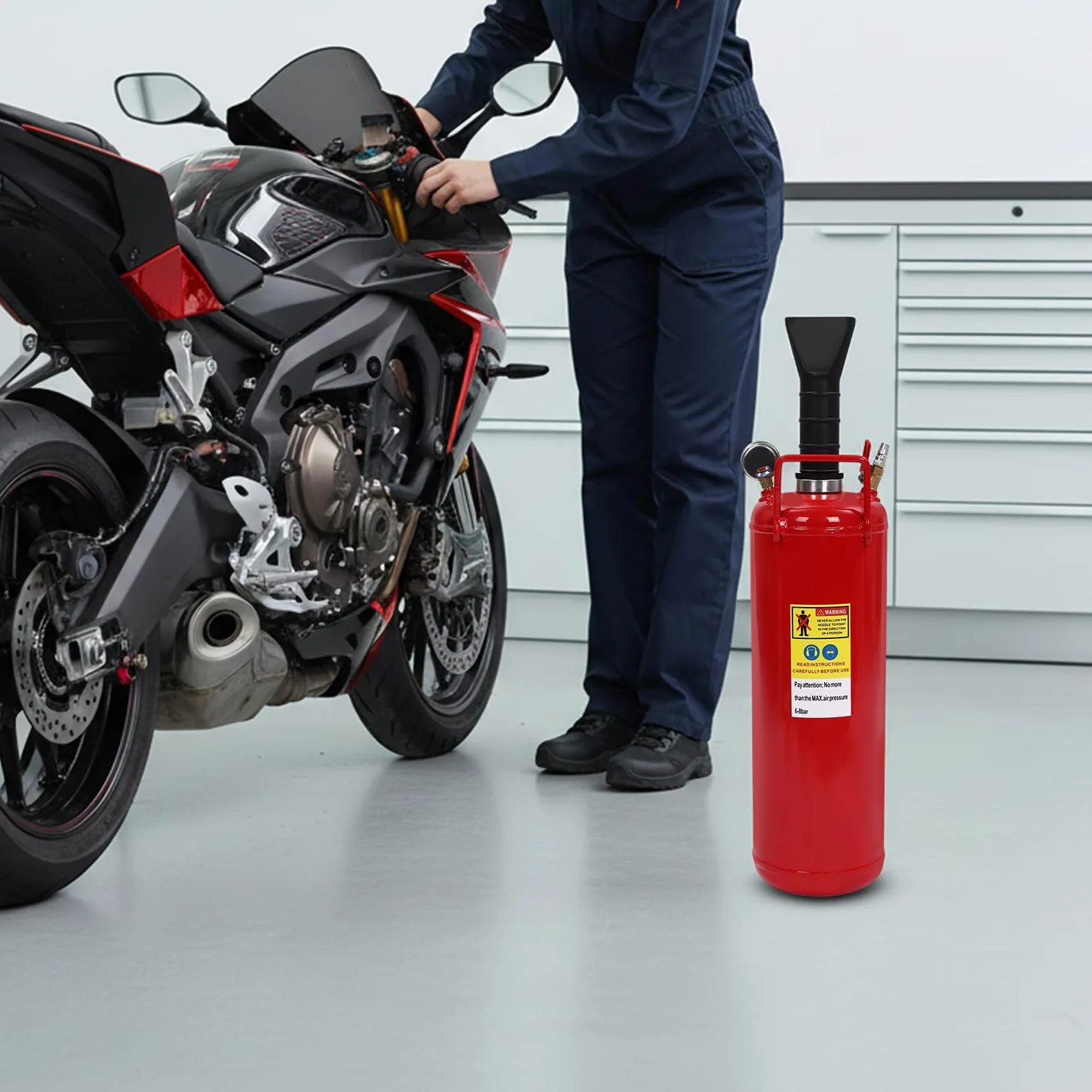 Inflador de neumáticos de 9 litros, 8 bar, inflador profesional de neumáticos con manómetro y válvula de seguridad, medidor de presión de neumáticos Bead Bazooka para camiones, coches, motos, ATV