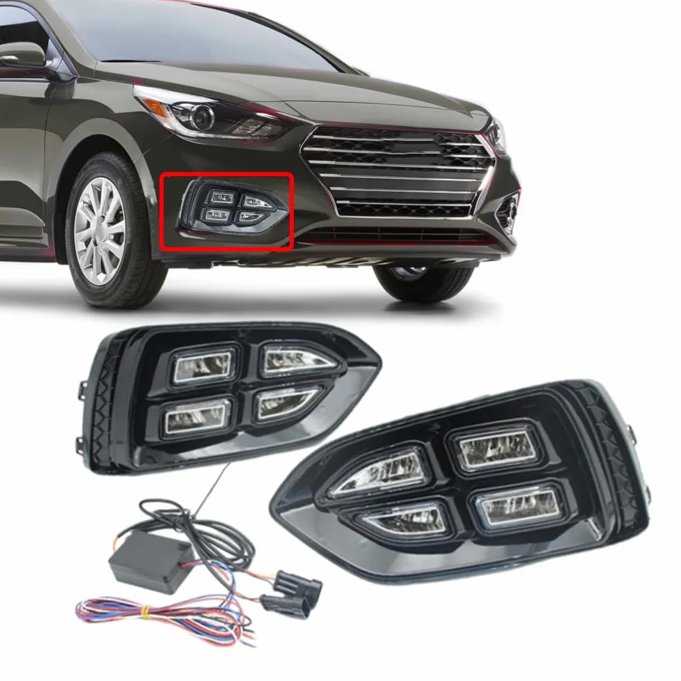 Riloer Luces diurnas LED color ámbar y blanco, faros antiniebla DRL, resistentes al agua, compatible con Hyundai Accent 2017-2018.