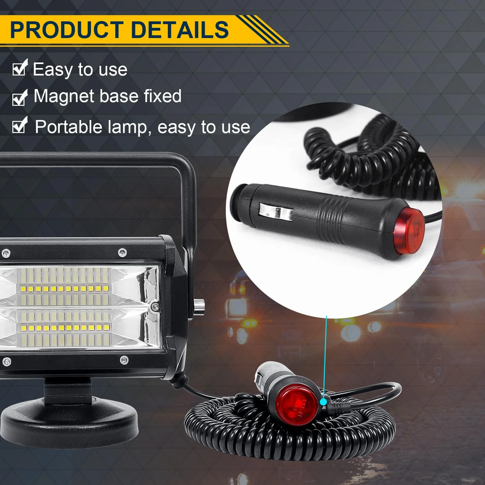 RIGIDON 72W 5" LED Work Light Bar Magnetic Base 12V 24V Flood Light for Car Truck Off-Road