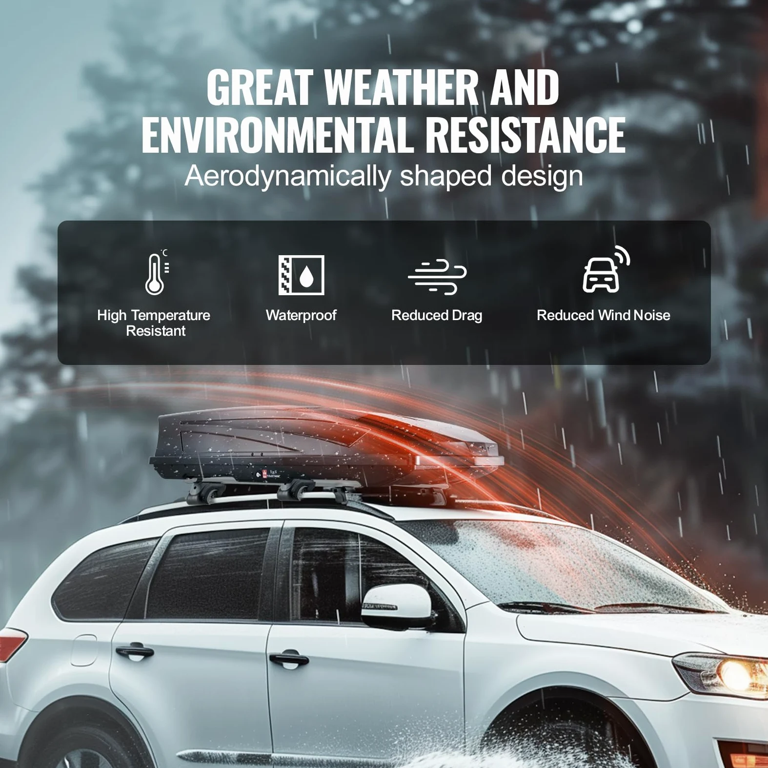 VEVOR Cofre de Techo 562 L Portaequipajes de Techo Rígido de ABS con Apertura de Doble Cara 2 Correas Reforzadas Aerodinámico Maletero Techo Coche para la Mayoría de Travesaños, Coche, SUV, Negro