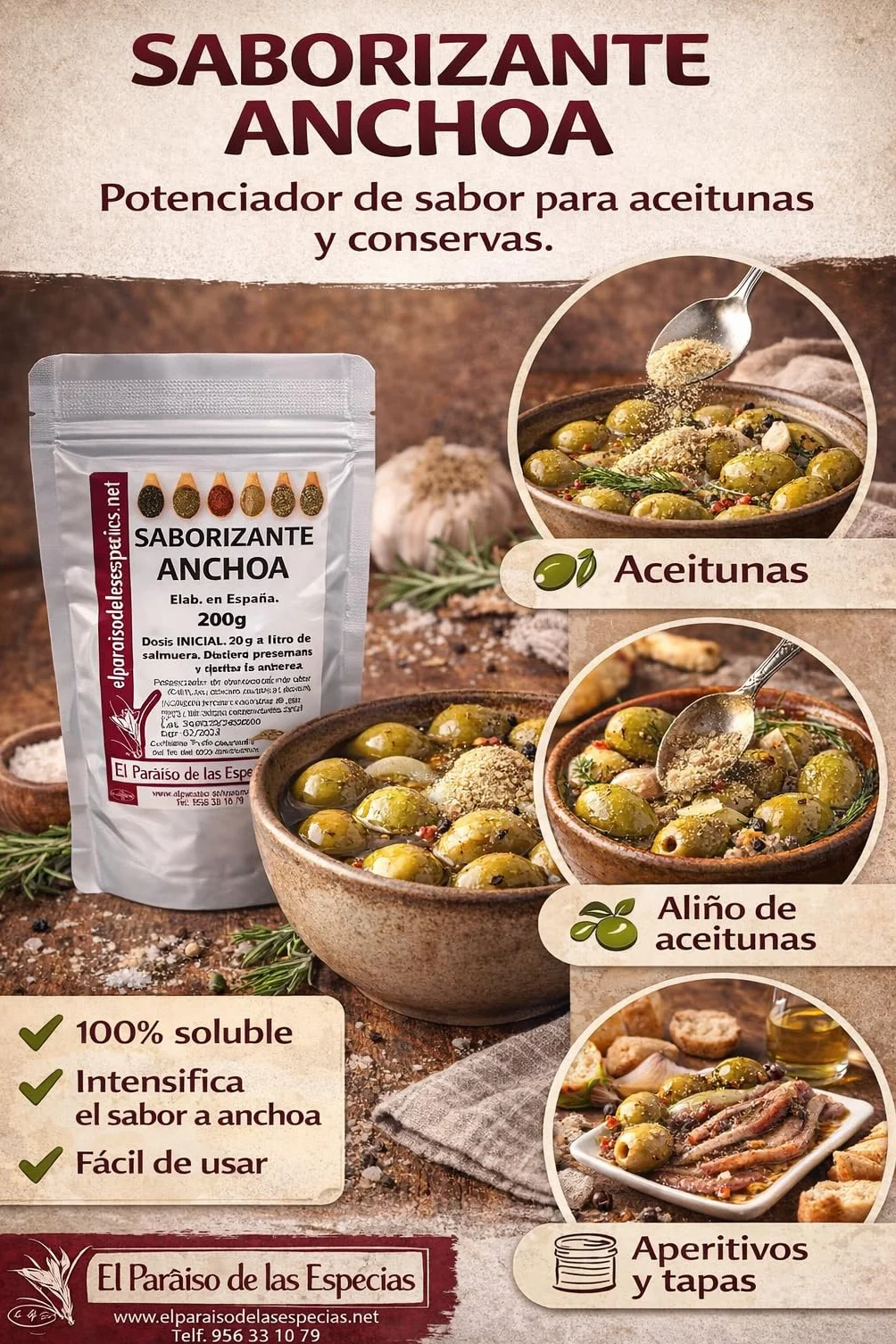 El Paraíso de las Especias Aderezo para Aceitunas con Sabor a Anchoas 200 grs
