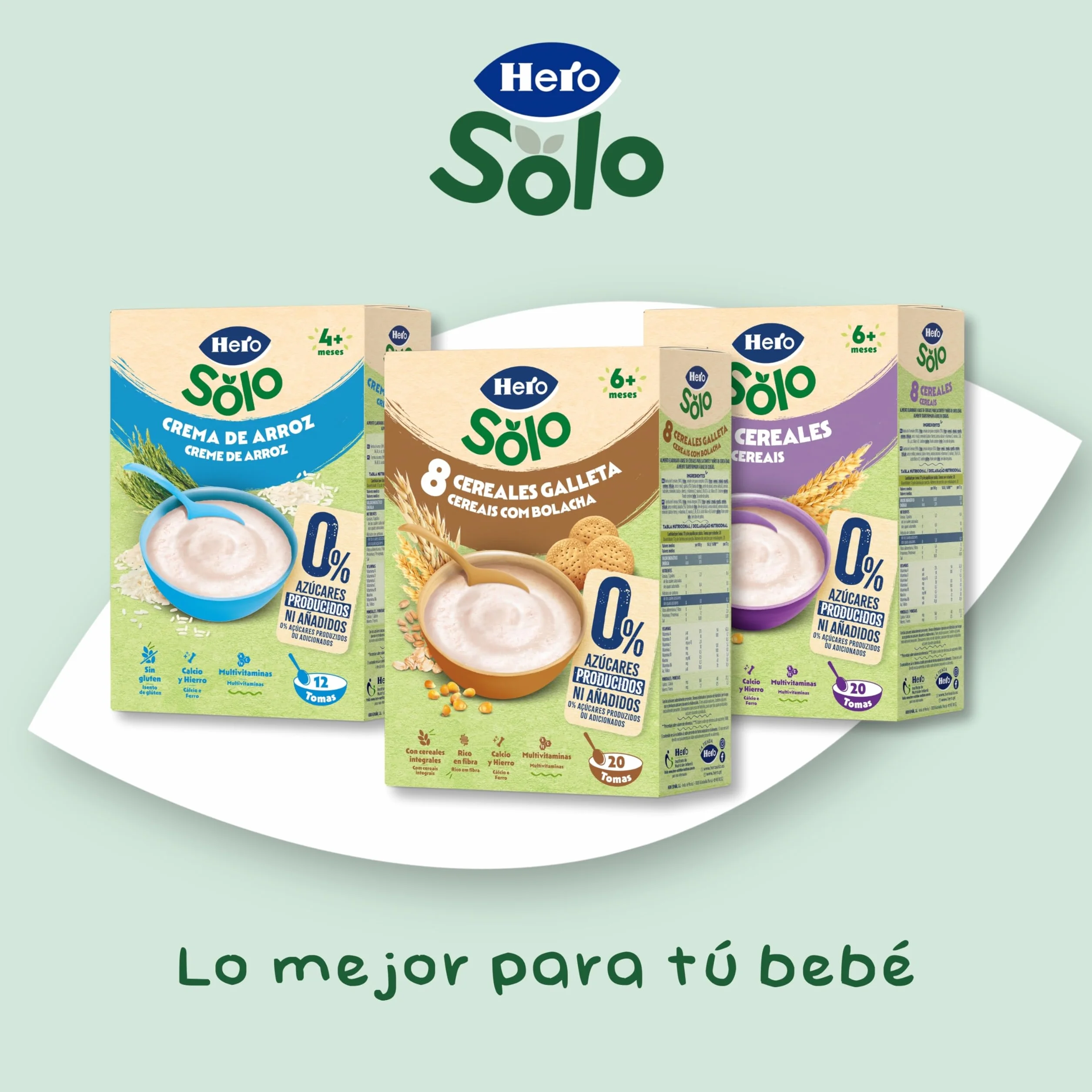 Hero Solo Papilla 8 Cereales con Galleta Sin Azúcares Añadidos para Bebés 6 Meses