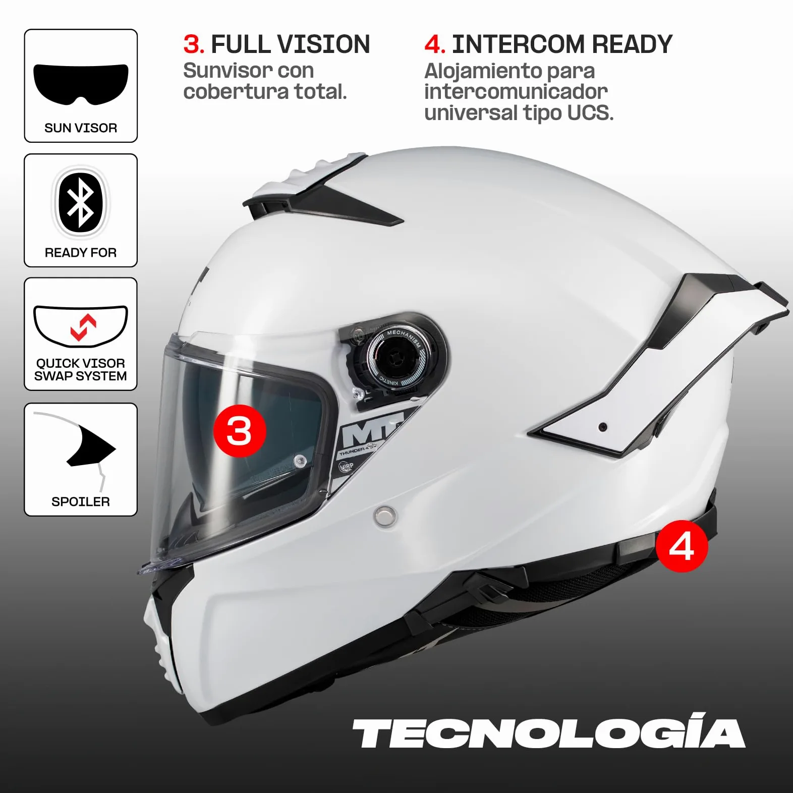 MT HELMETS Thunder 4 SV – Casco Moto Integral con Visor Solar Full Vision, Pantalla Antivaho Compatible con Pinlock, Interior Lavable y Calota HIRP | Homologado ECE 22.06 & DOT