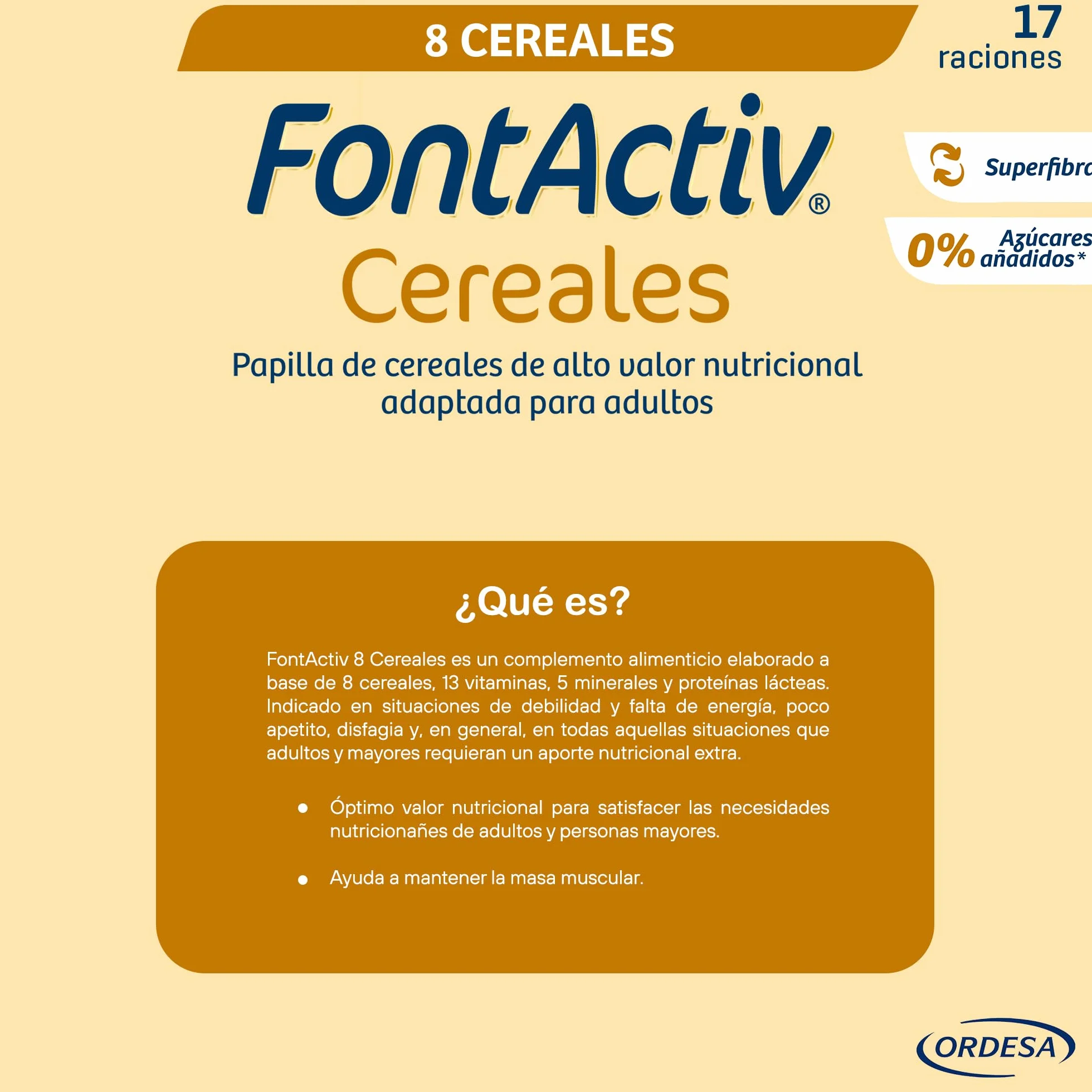FontActiv 8 Cereales 500g Papilla Cereales Adultos Mayores Arroz Avena Maíz