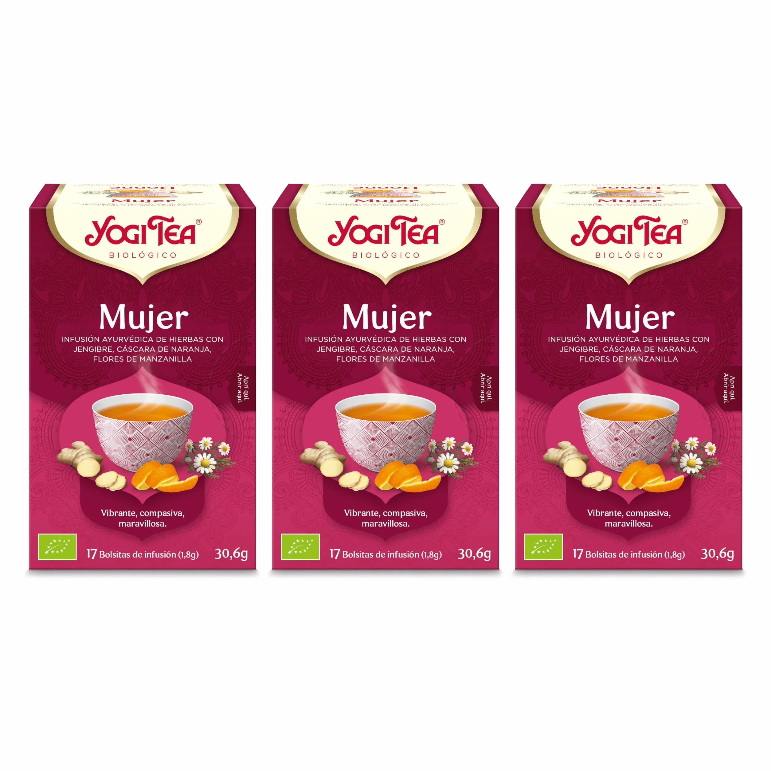 Yogi Tea Mujer Infusión Ayurvédica Manzanilla Jengibre Cáscara de Naranja Sin Cafeína 51 bolsitas
