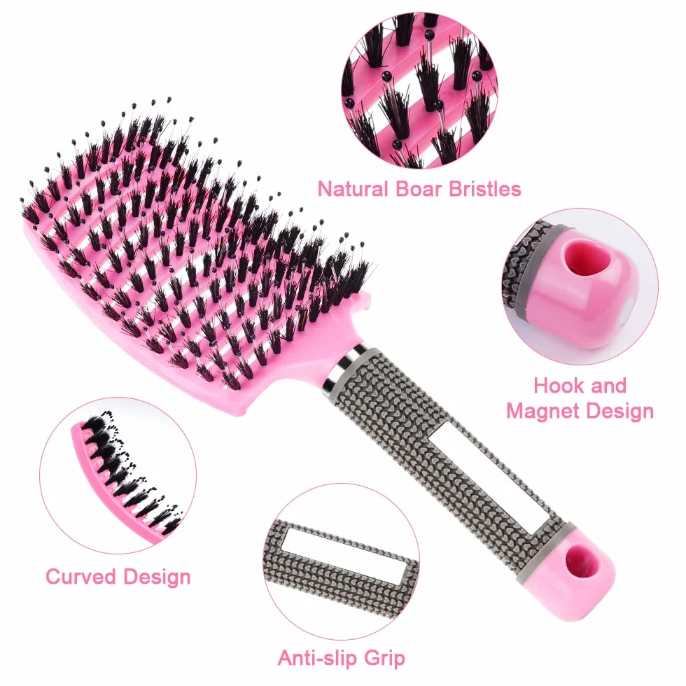 Cepillo Cerdas Jabali 2pcs Peine Pelo Rizado Antitirones Desenredante Secado Rápido