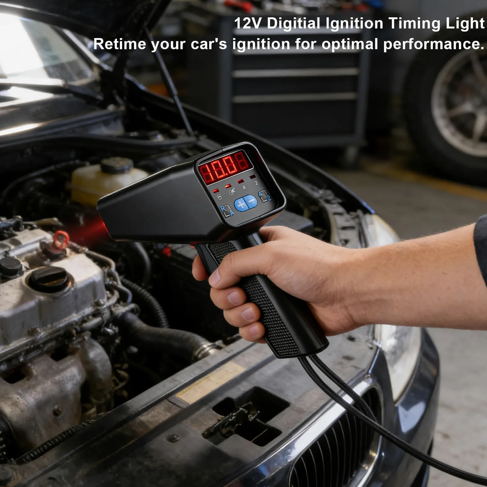 Pistola de luz de encendido con clip de sensor deslizante, lámpara estroboscópica 6V/12V, indicador LED digital para motores de gasolina 2 y 4 tiempos