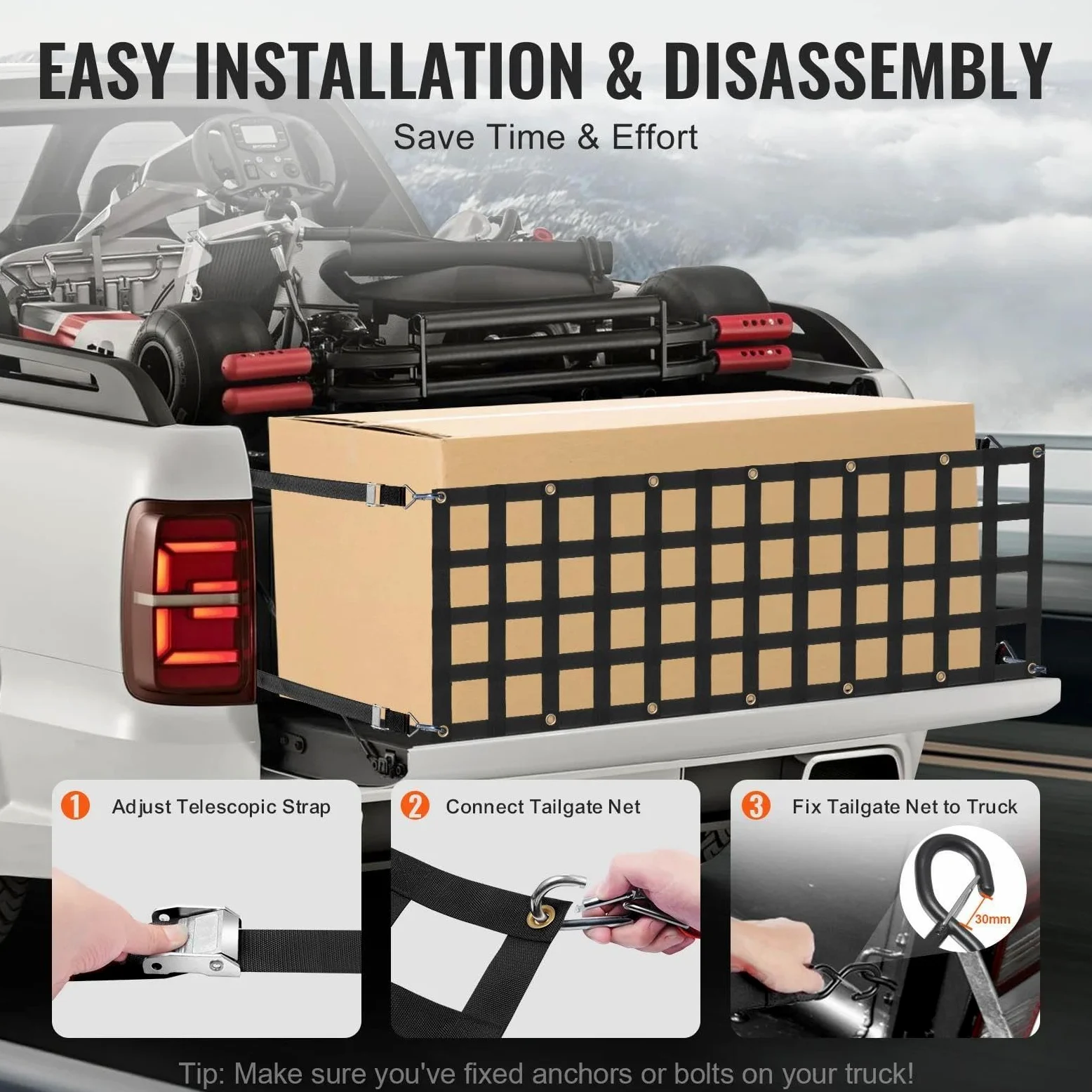 Red de Almacenamiento Red Elástica Portón Trasero Coche Organizador Almacenamiento Maletero con 4 Correas Telescópicas Red para Equipaje Remolque para Jeep SUV Red Elástica Maletero
