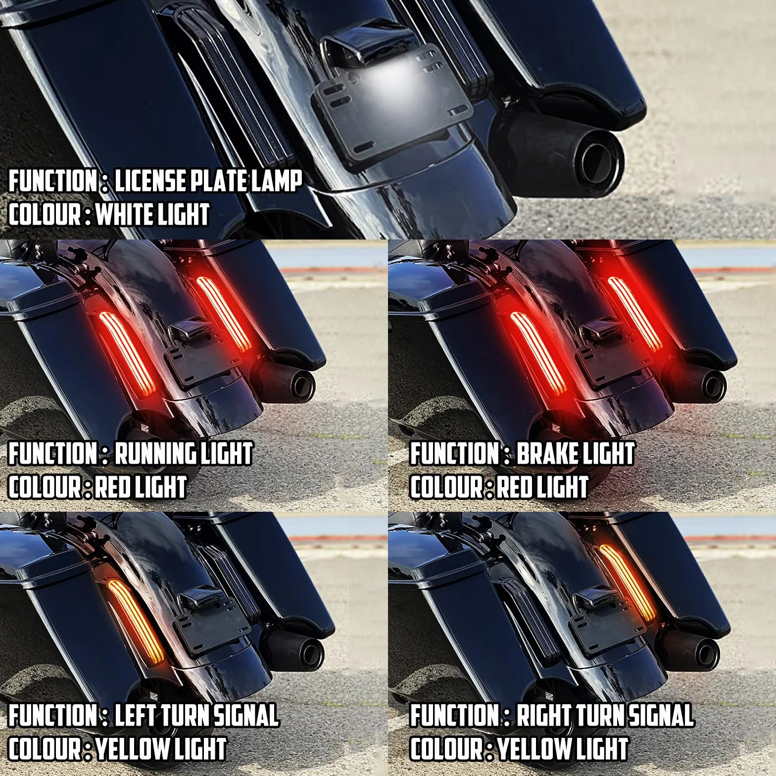 motocicleta trasera Fender Fascia LED luz para Harley Touring Road Glide Street Glide Electra Glide Road King Ultra Limited 14-2019 Negro brillante