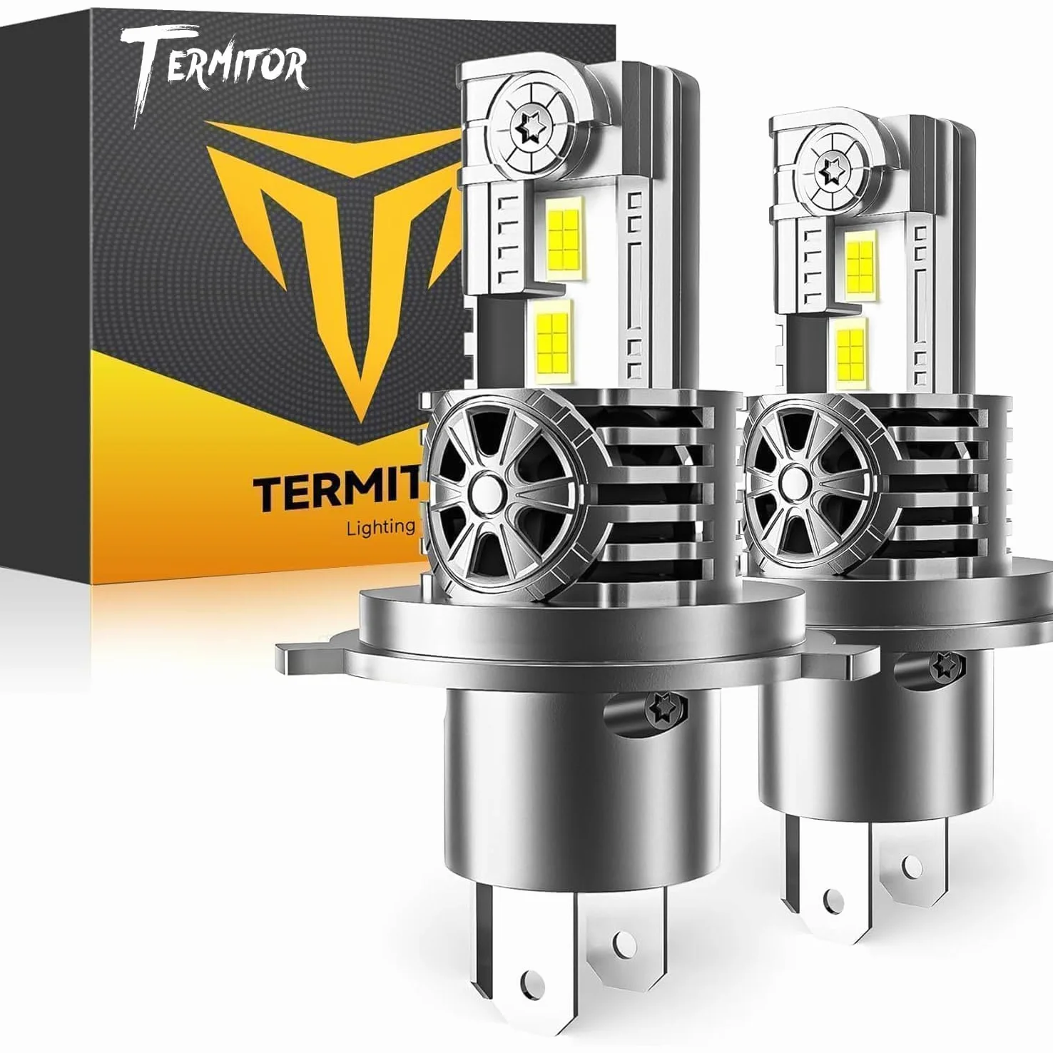 Termitor - Bombillas LED H4/9003/HB2 de haz alto/bajo, 36000 lm, 900% superbrillantes, tamaño halógeno 1:1, 6500 K, blanco frío, 60000 horas, larga vida útil con ventilador de refrigeración, Plug and