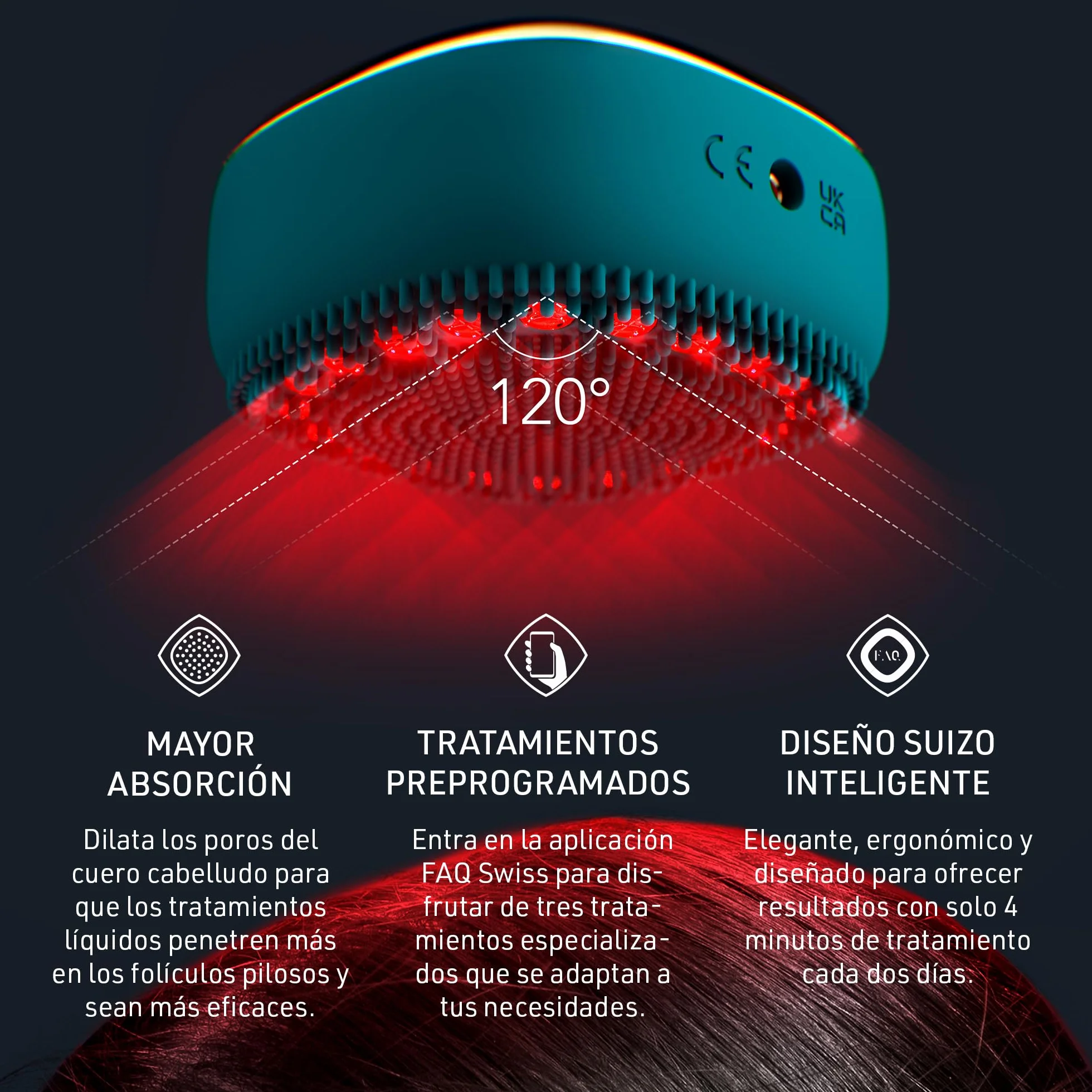 Masajeador LED cuero cabelludo FAQ 301 para crecimiento pelo cuidado capilar absorción tratamientos