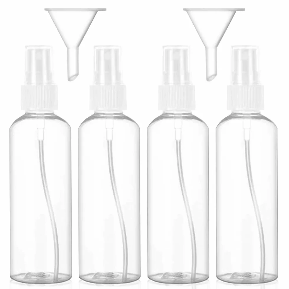 Botella Spray Plastico 100ML 4 Piezas Atomizador Transparente Niebla Botellas de Viaje Vacio