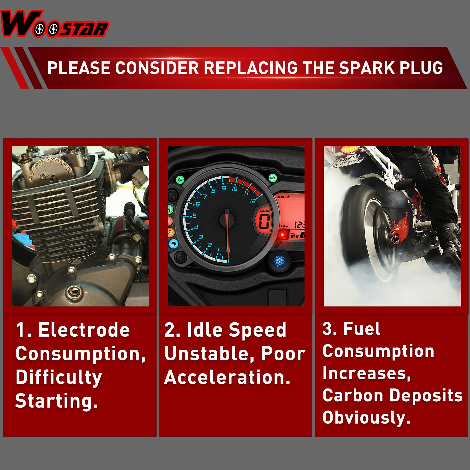 WOOSTAR A7TC Bujía Reemplazo para 50cc 70cc 90cc 110cc 125cc 150cc China 4 Wheeler ATV Dirt Bike Go Kart