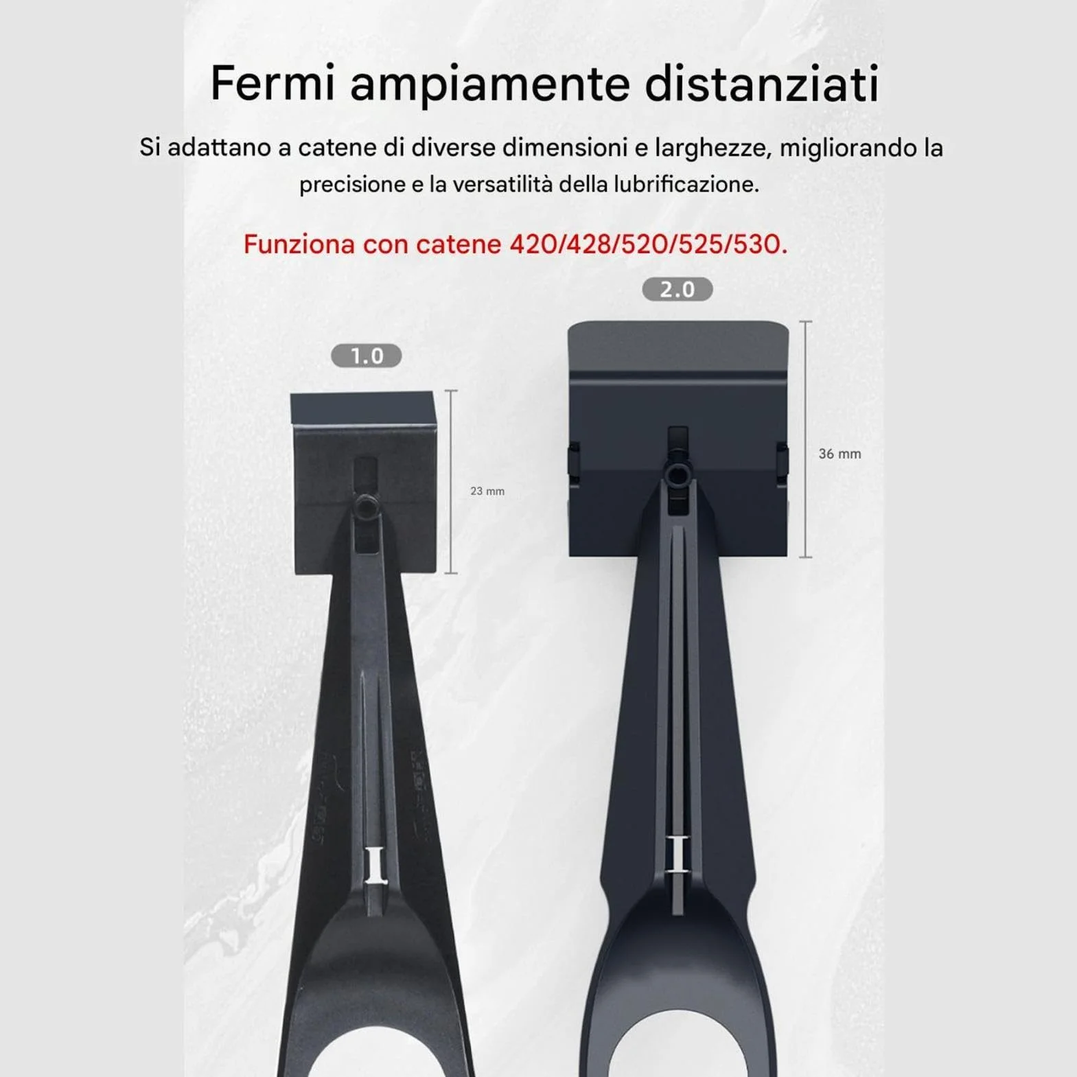 Engrasador de cadena para moto – Aplicador lubricante | Limpiador antisalpicaduras para cadena | Para bicicleta, ciclomotor, dos ruedas – Lubricación sin suciedad – Material policarbonato 18.5