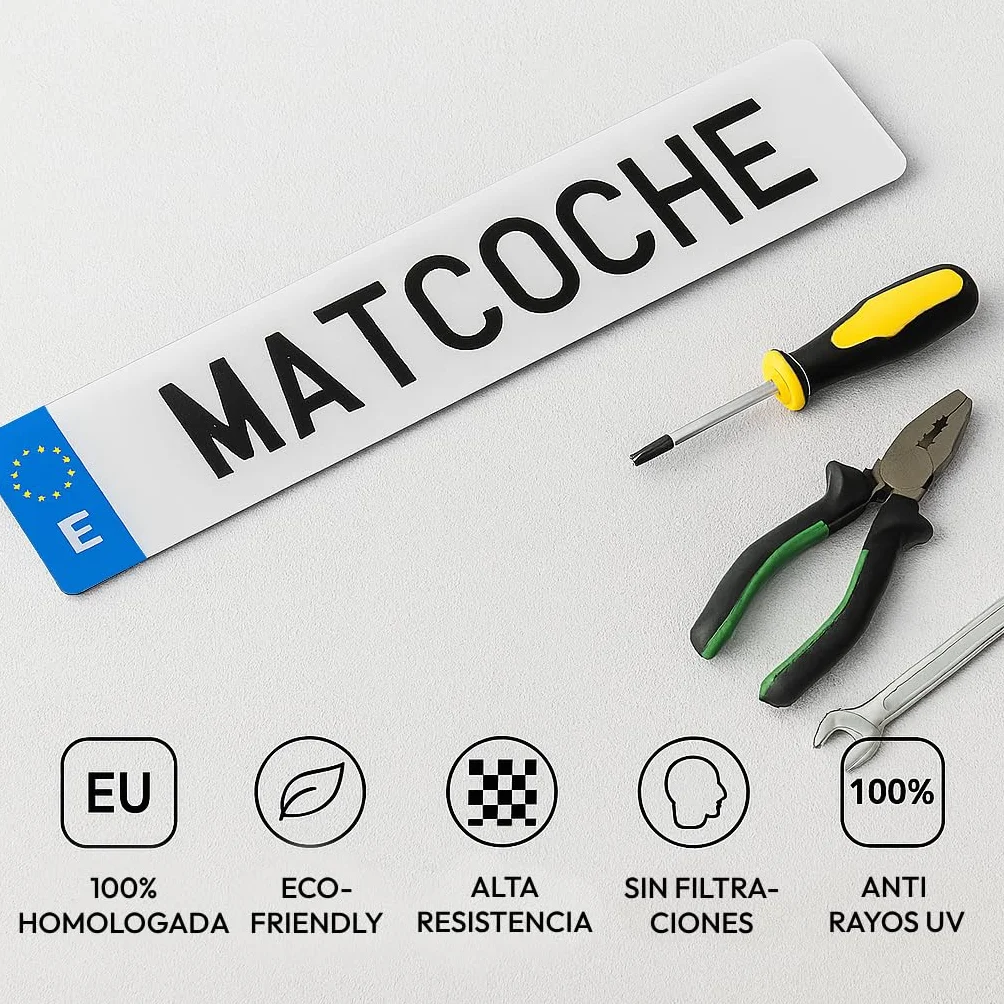 Matrícula Acrílica Homologada 52x11 CM | Matrícula de Coche Universal Europea | Material Resistente y Elegante | Fácil y Rápida Instalación (Pack 2 Unidades)