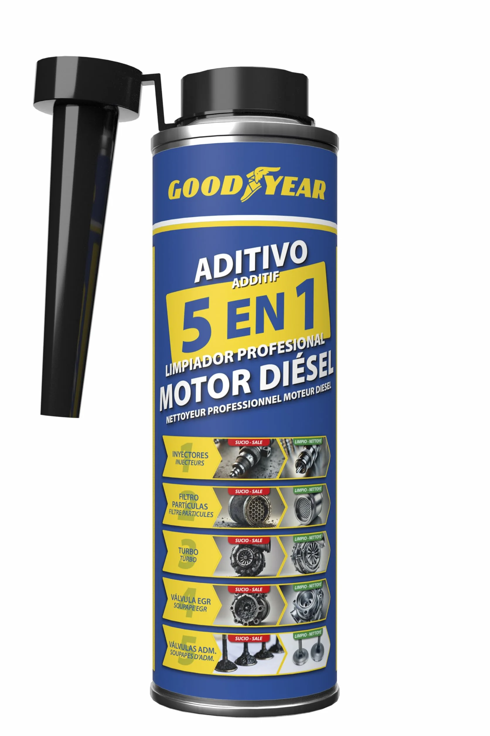 Goodyear Aditivo Limpiador Motor Diésel 5 en 1 Profesional 300ml