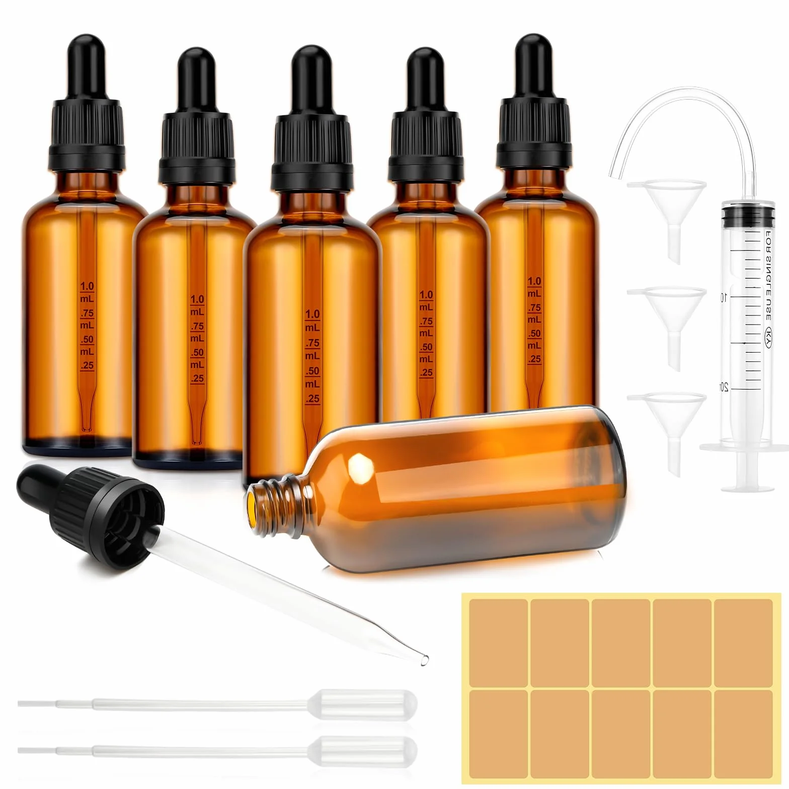 Frascos de Vidrio Marrón 100 ml con Gotero para Aceites Esenciales - 6 Piezas