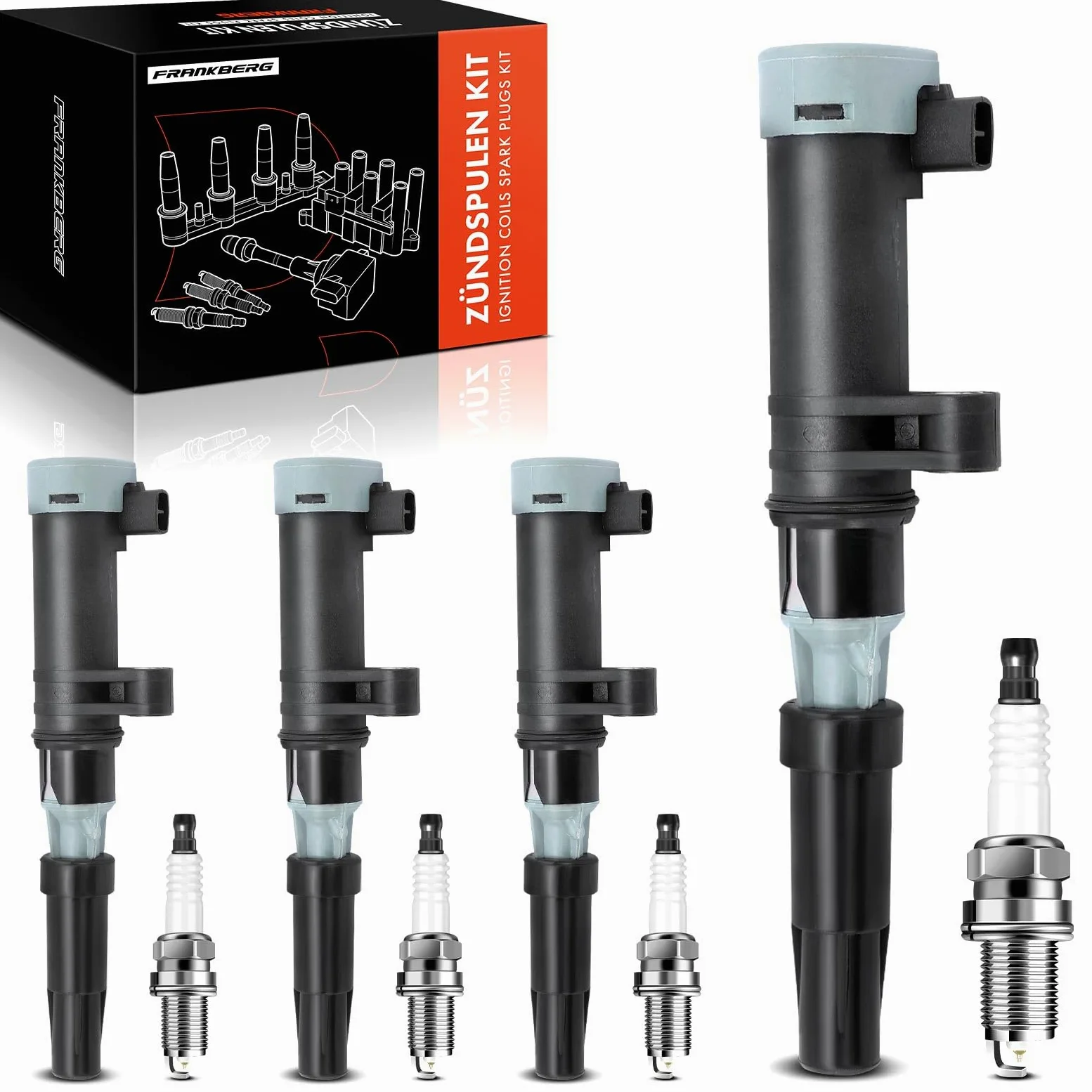 Frankberg 4 bobinas de encendido + 4 bujías 7700107177 | Compatible con: M.e.g.a.n.e I Clásico LA0/1, Grand Scénic III JZ0/1, Thalia II LU, M.e.g.a.n.e I Entrenador DA0/1