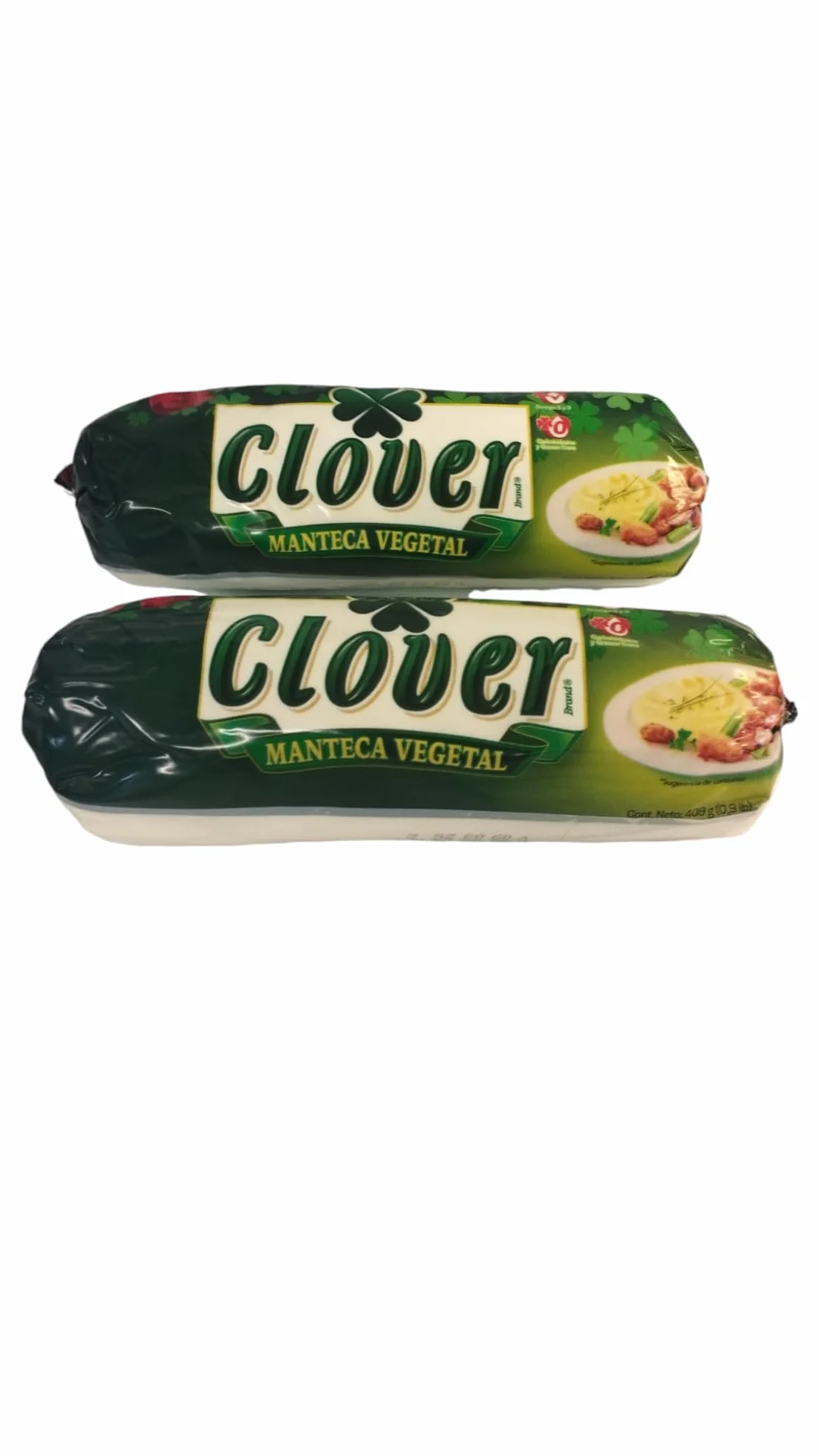 MANTECA VEGETAL CLOVER BRAND PARA FREIR Y COCINAR PACK DE 2 409 GRAMOS